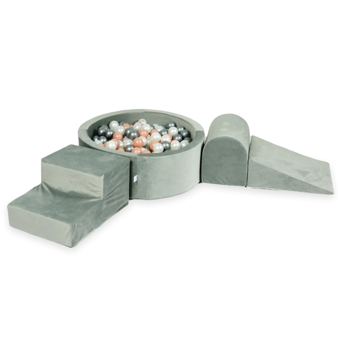 Aire de jeux en mousse avec piscine ronde 90x30 velvet gris + 200 balles