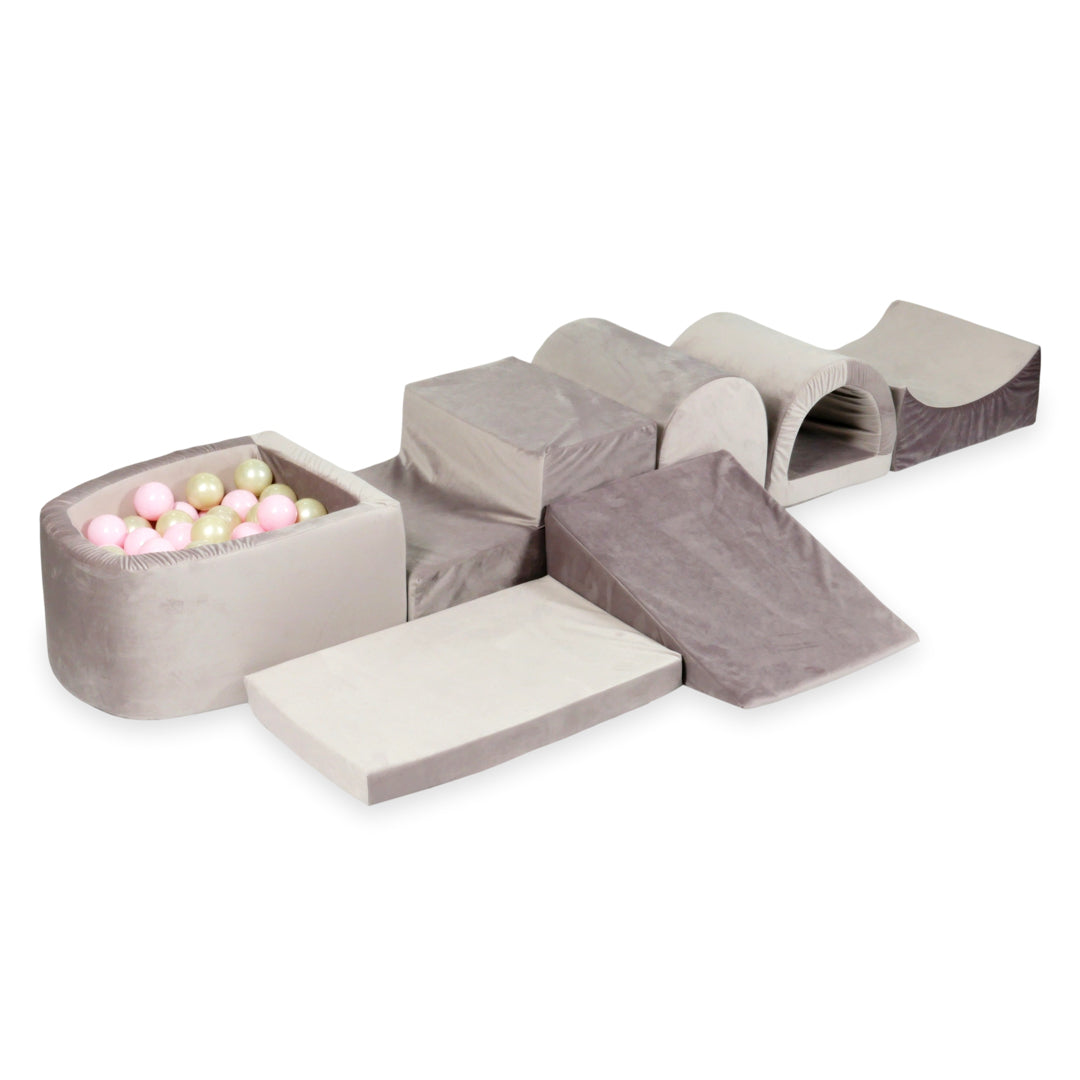 CONFIGURATEUR DE PARCOURS DE MOTRICITÉ – ENSEMBLE 16 (COIN, COLLINE, MARCHES, BERCEAU, PONT, TAPIS)