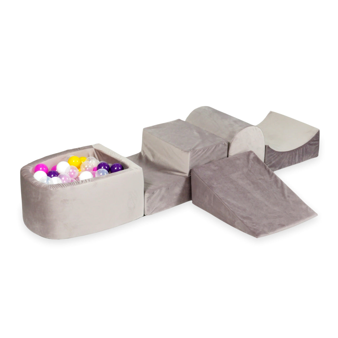Aire de jeux en mousse avec colline et piscine micro velvet lilac + 100 balles
