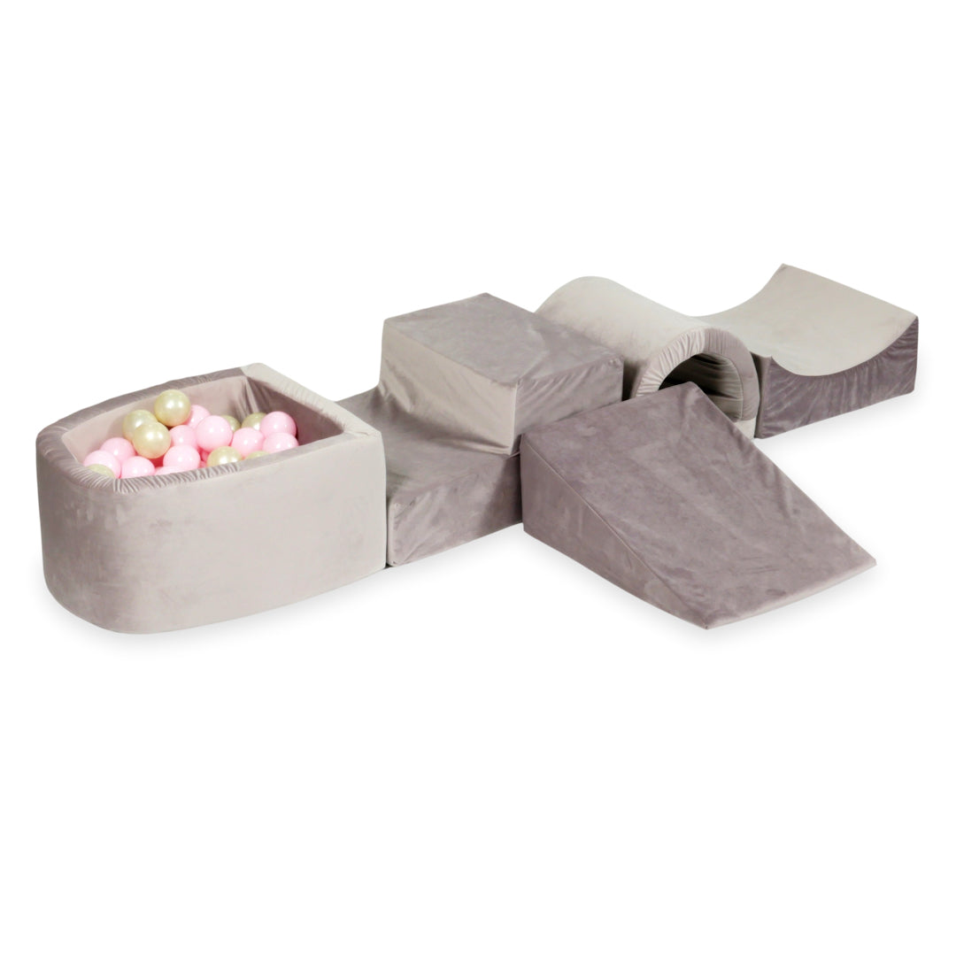 Aire de jeux en mousse avec pont et piscine micro velvet lilac + 100 balles