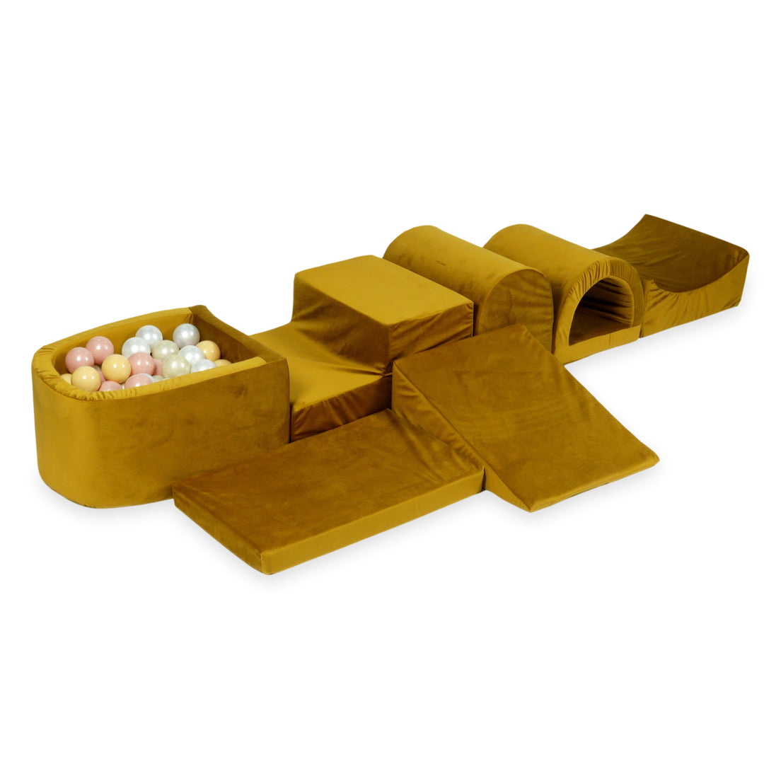 Plus grande aire de jeux en mousse avec piscine micro velvet or + 100 balles