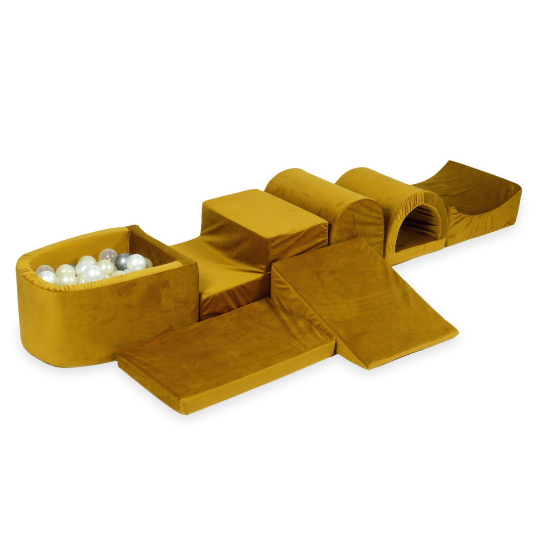 Plus grande aire de jeux en mousse avec piscine micro velvet or + 100 balles