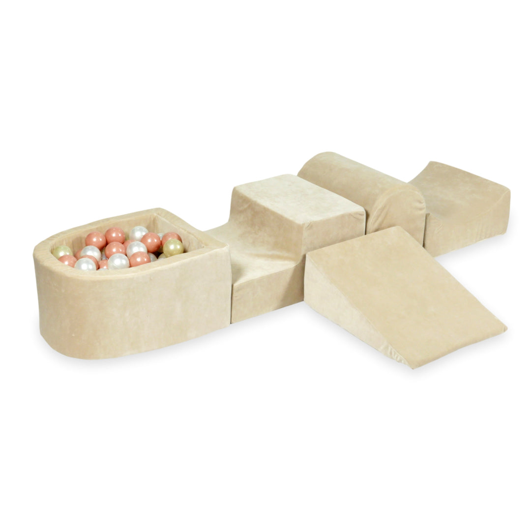 Aire de jeux en mousse avec colline et piscine micro velvet soft beige + 100 balles