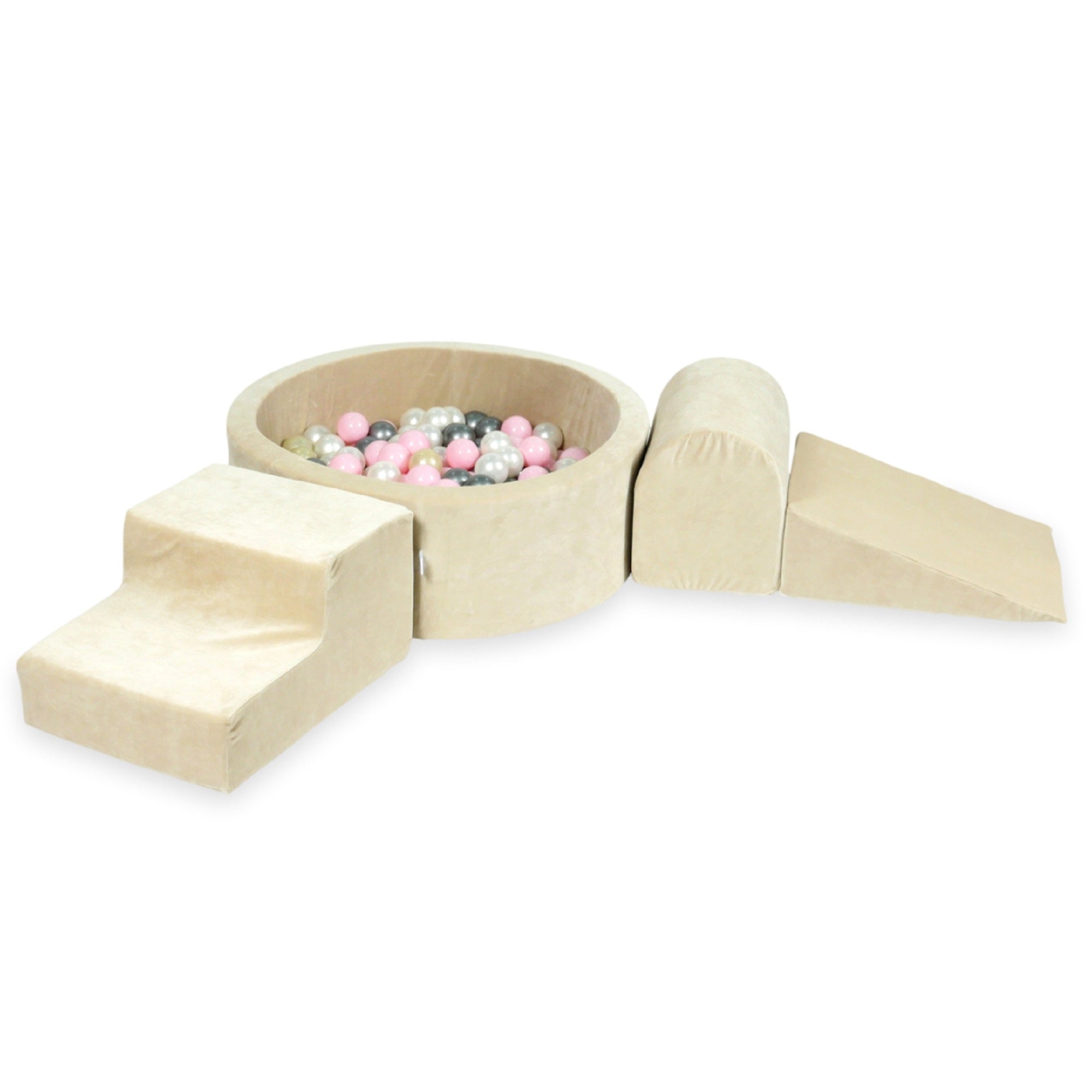 Aire de jeux en mousse avec piscine ronde 90x30 velvet soft beige + 200 balles