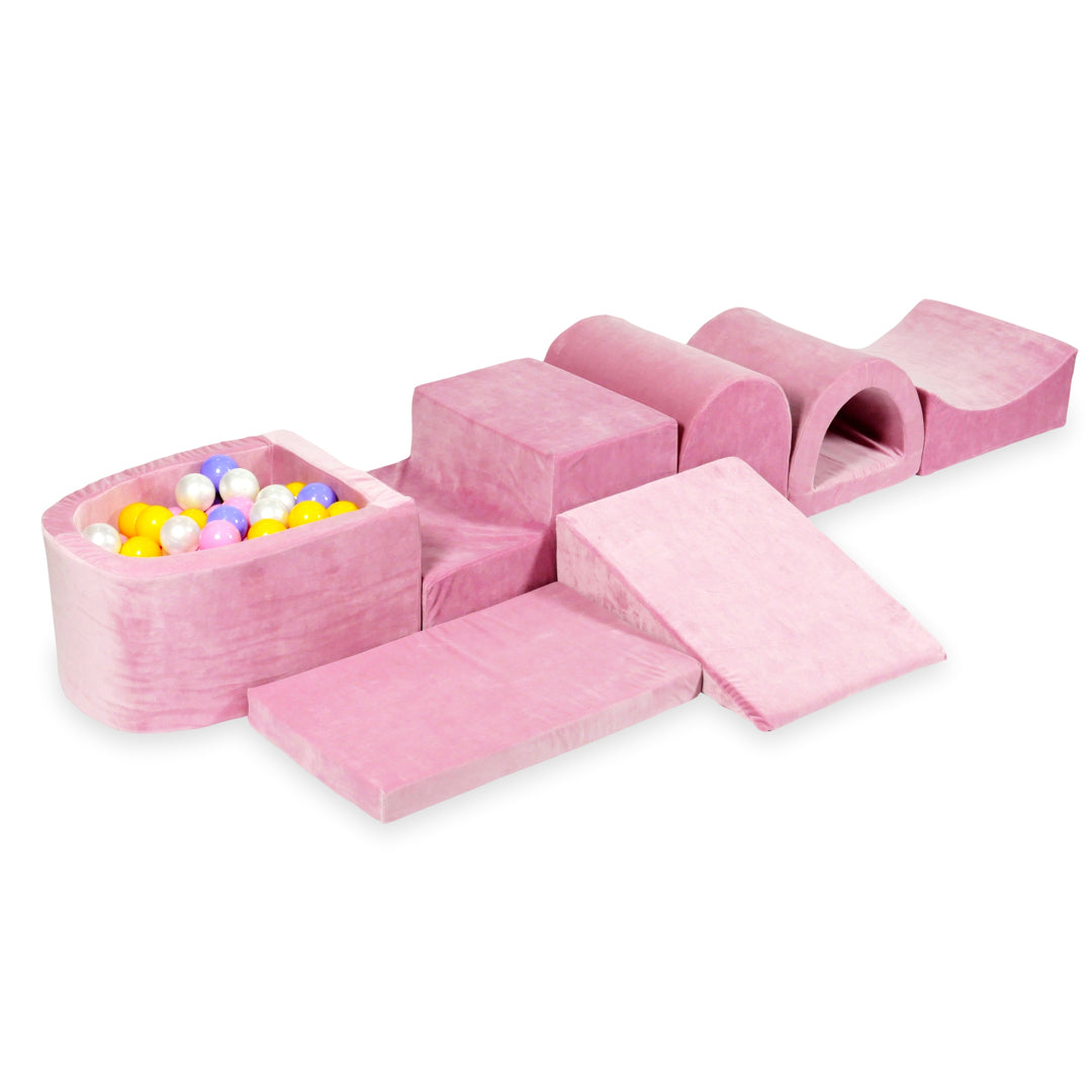 Plus grande aire de jeux en mousse avec piscine micro velvet soft rose + 100 balles