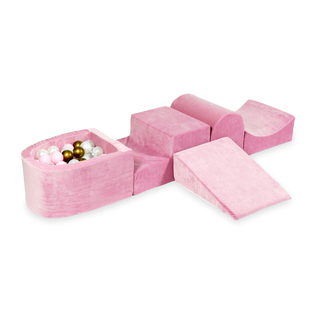 Aire de jeux en mousse avec colline et piscine micro velvet soft rose + 100 balles