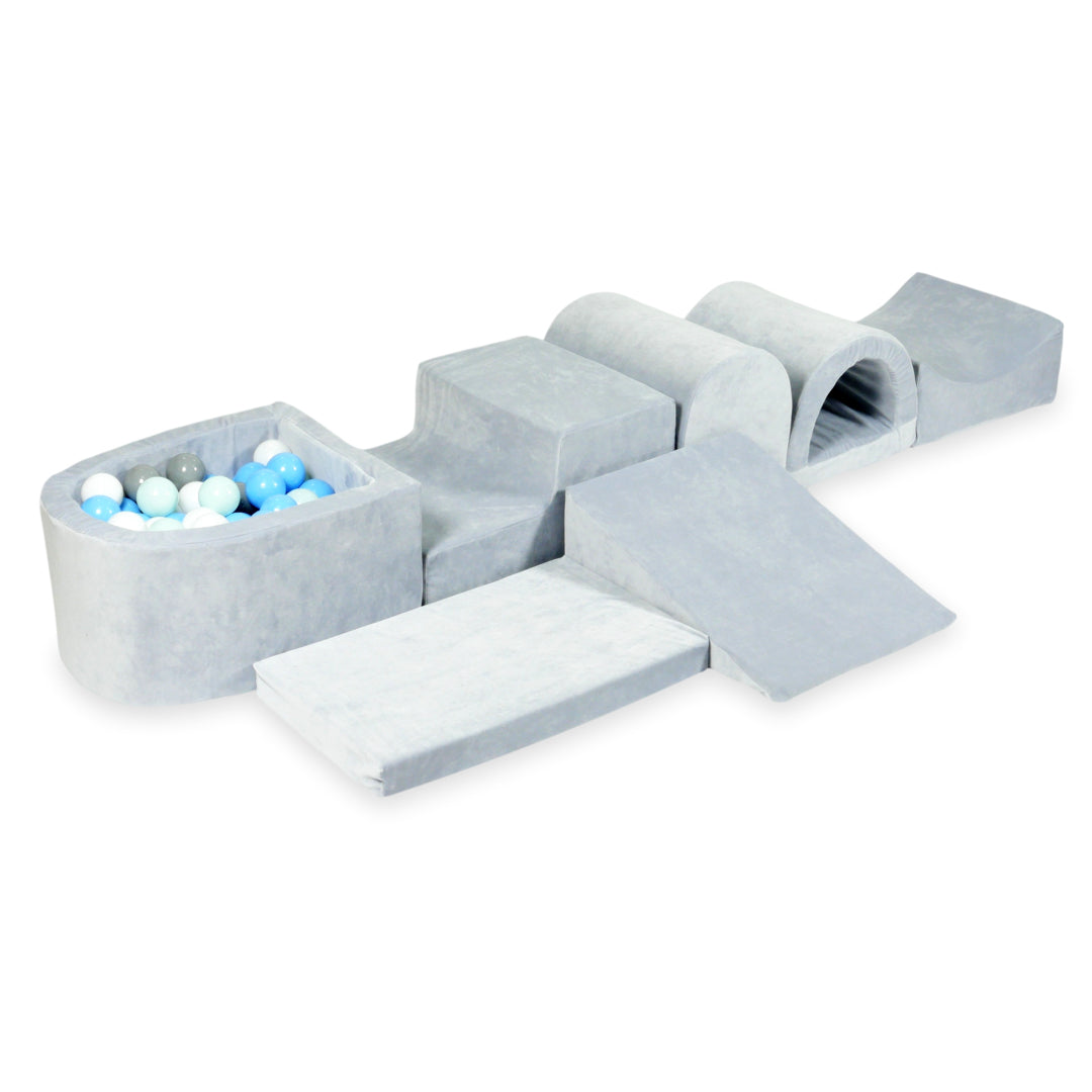CONFIGURATEUR DE PARCOURS DE MOTRICITÉ – ENSEMBLE 16 (COIN, COLLINE, MARCHES, BERCEAU, PONT, TAPIS)
