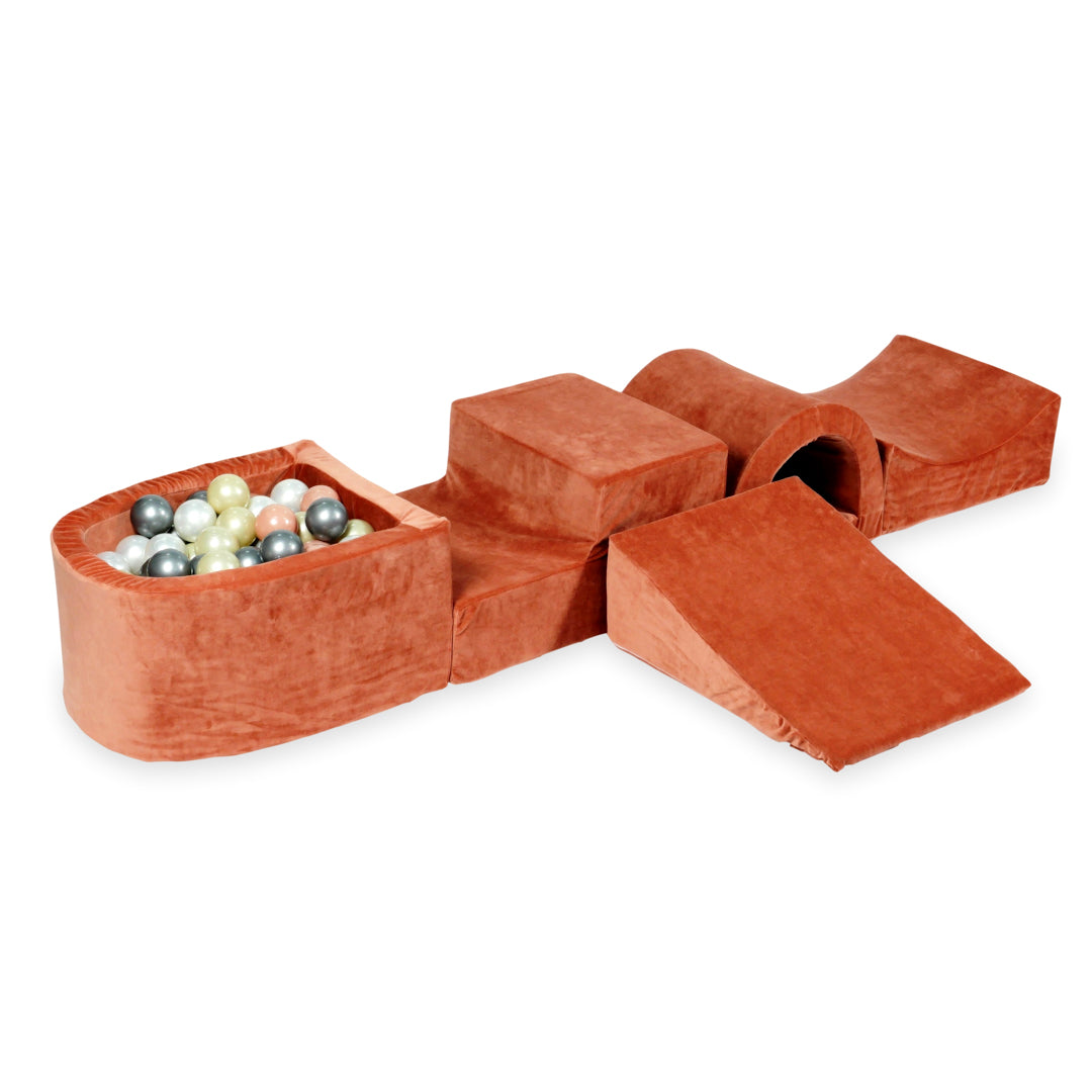 Aire de jeux en mousse avec pont et piscine micro velvet soft canyon clay + 100 balles