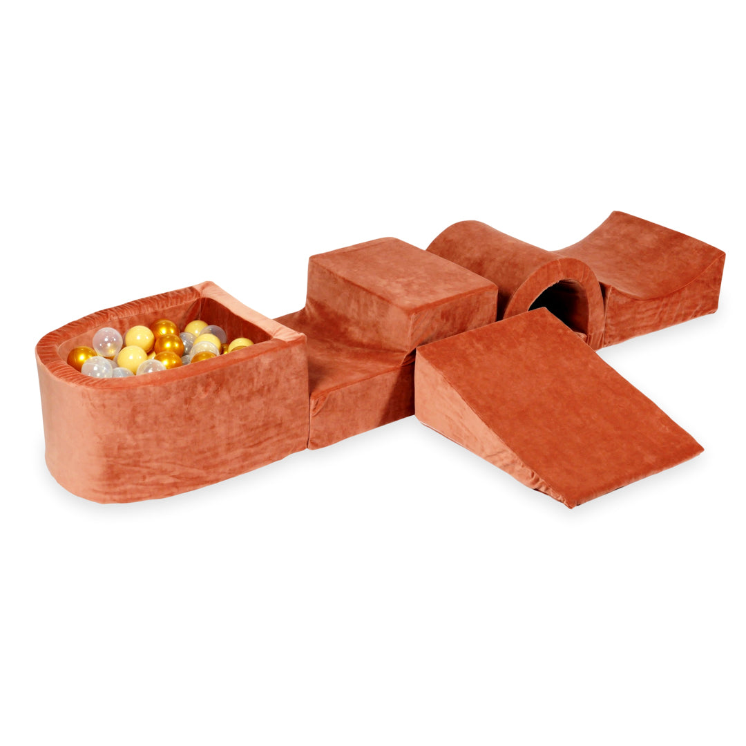 Aire de jeux en mousse avec pont et piscine micro velvet soft canyon clay + 100 balles