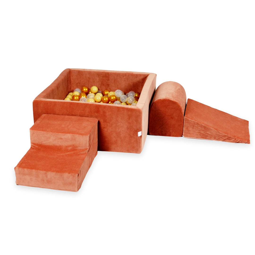 Aire de jeux en mousse avec piscine à balles carrée set de jeu enfant 90x90x40 velvet soft canyon clay + 400 balles