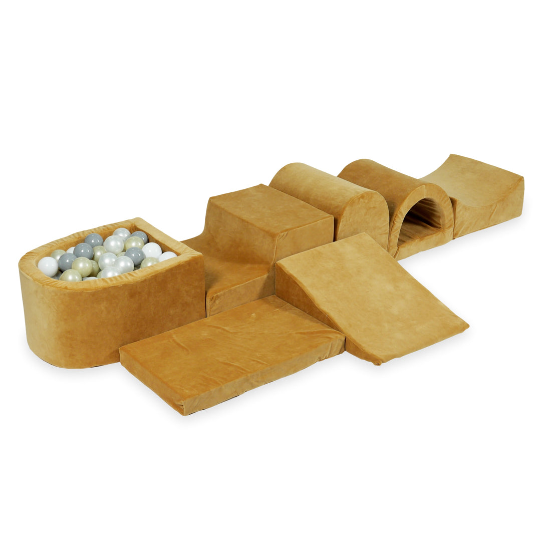 Plus grande aire de jeux en mousse avec piscine micro velvet soft carmel + 100 balles