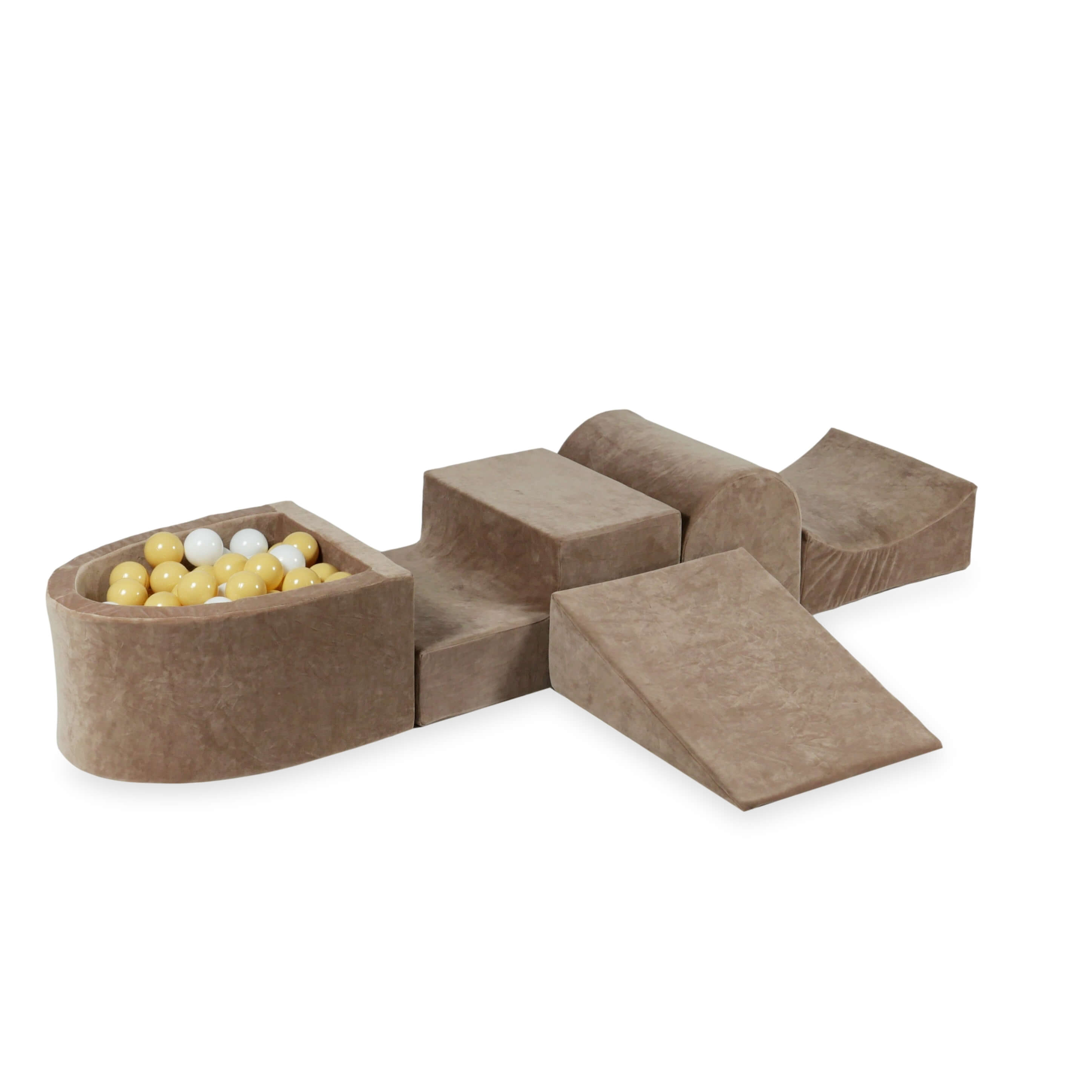 Aire de jeux en mousse avec colline et piscine micro velvet soft brown + 100 balles