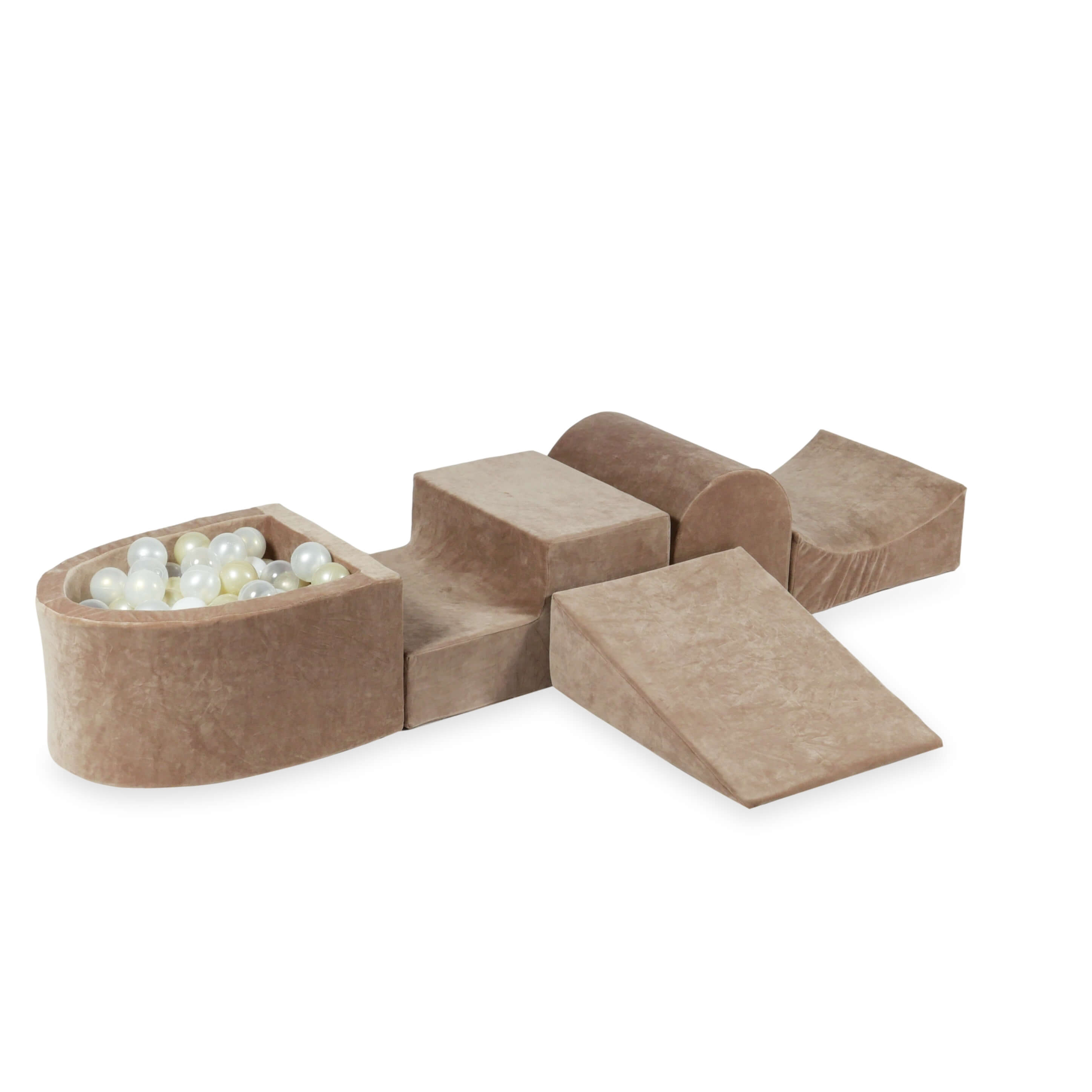 Aire de jeux en mousse avec colline et piscine micro velvet soft brown + 100 balles