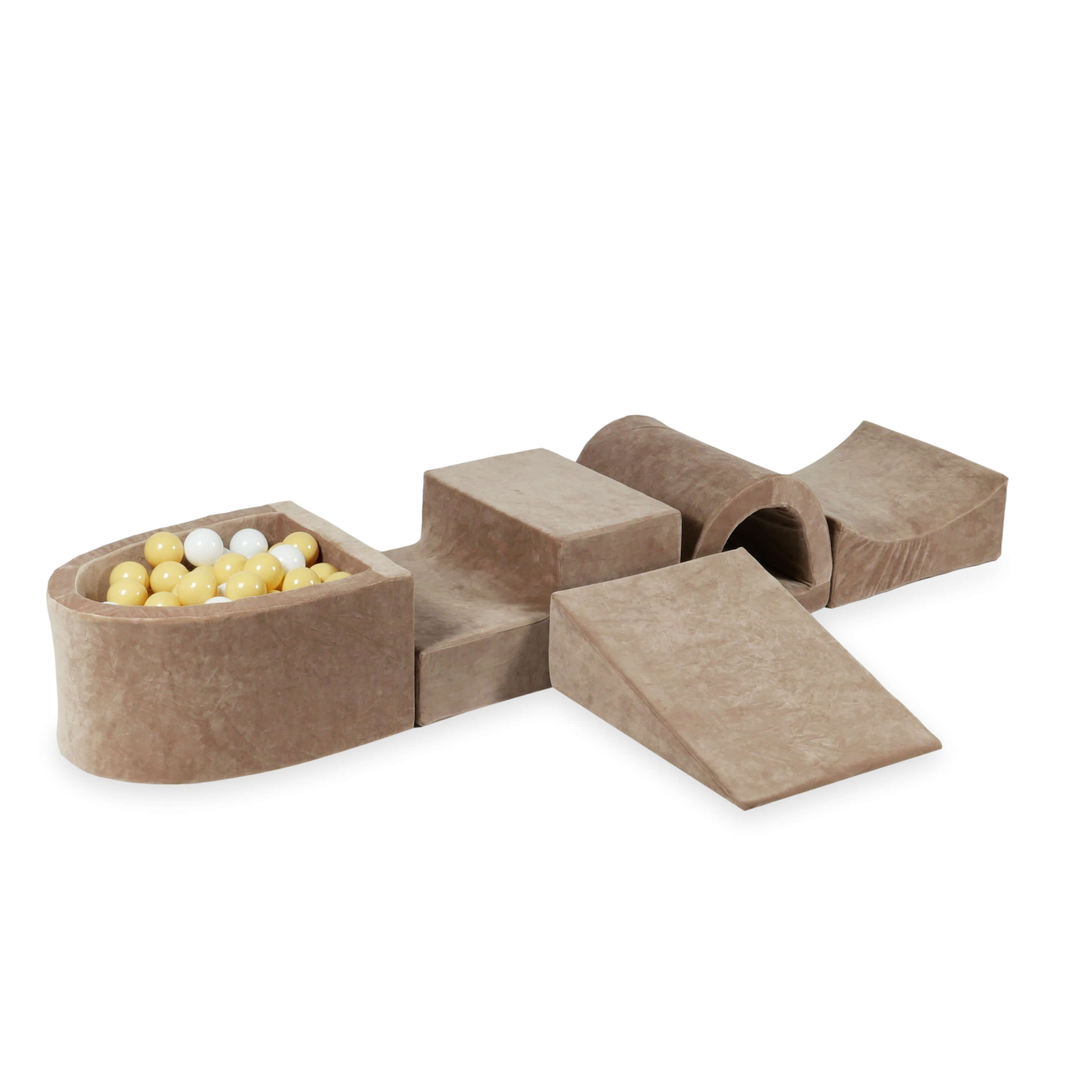 Aire de jeux en mousse avec pont et piscine micro velvet soft brown + 100 balles