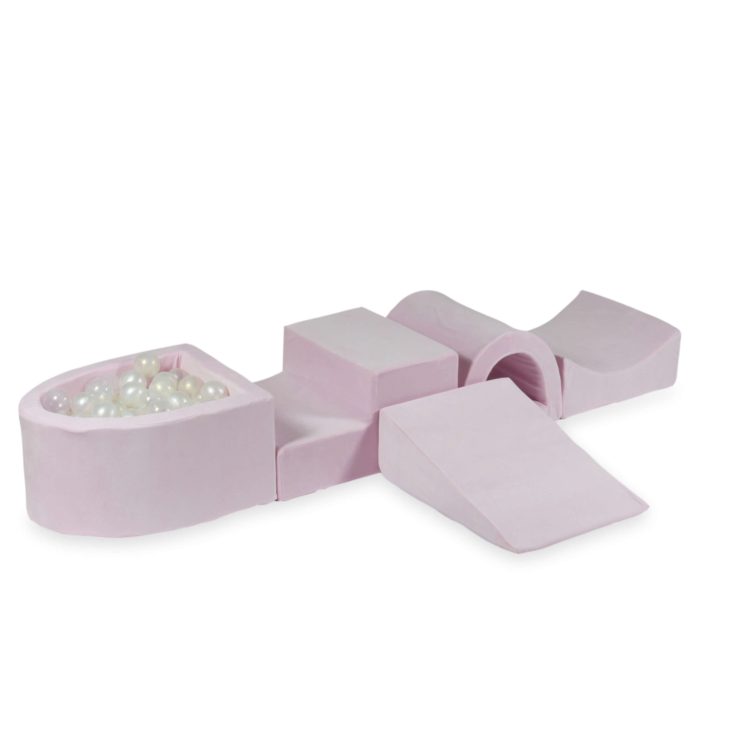 Aire de jeux en mousse avec pont et piscine micro velvet soft light pink + 100 balles