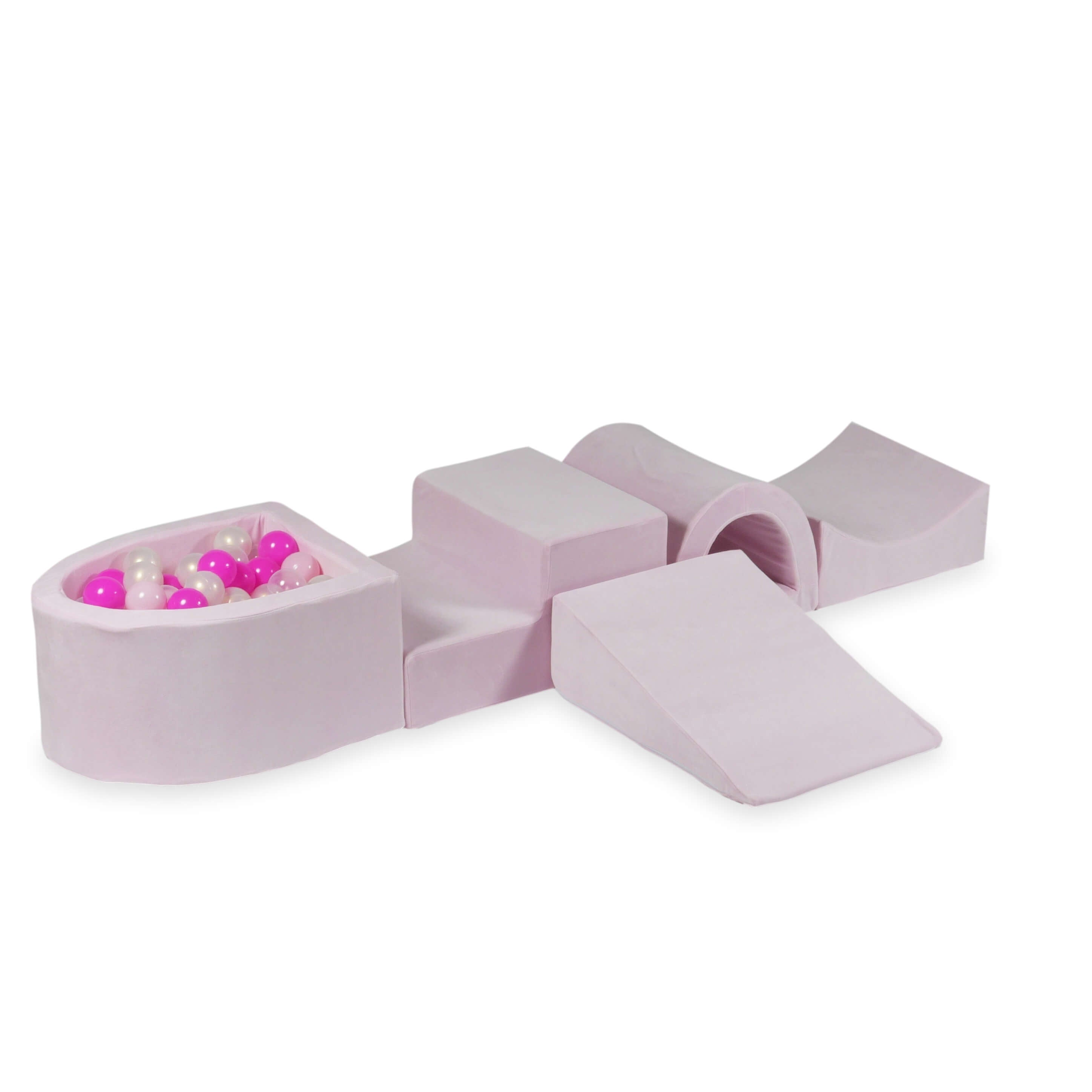 Aire de jeux en mousse avec pont et piscine micro velvet soft light pink + 100 balles