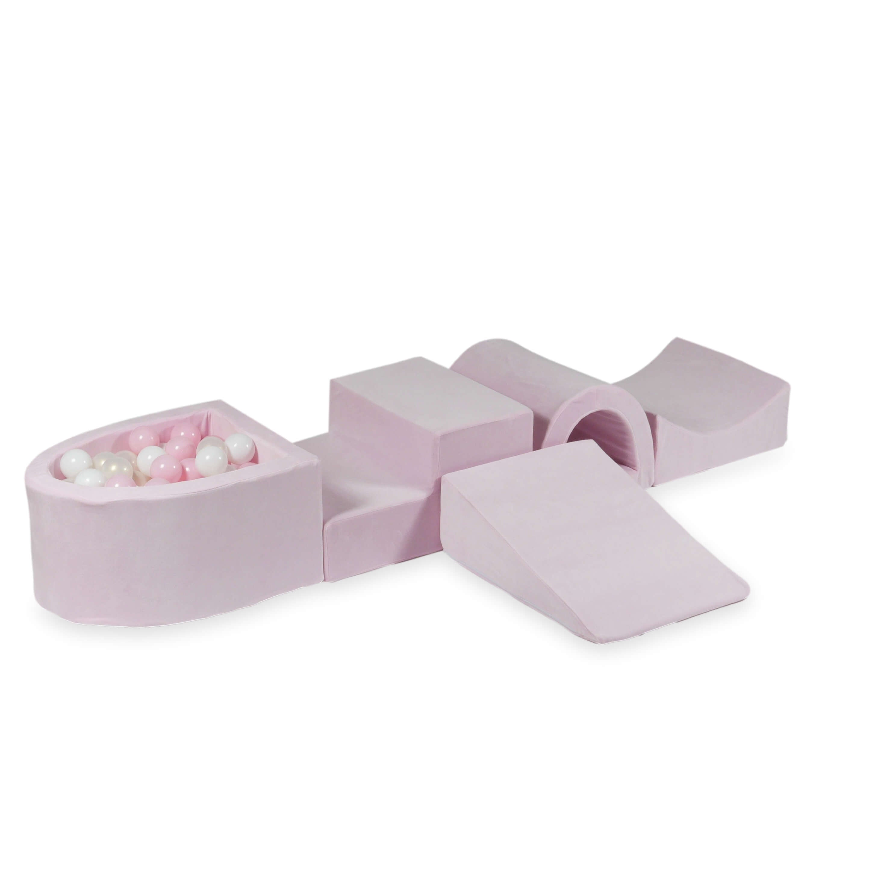 Aire de jeux en mousse avec pont et piscine micro velvet soft light pink + 100 balles