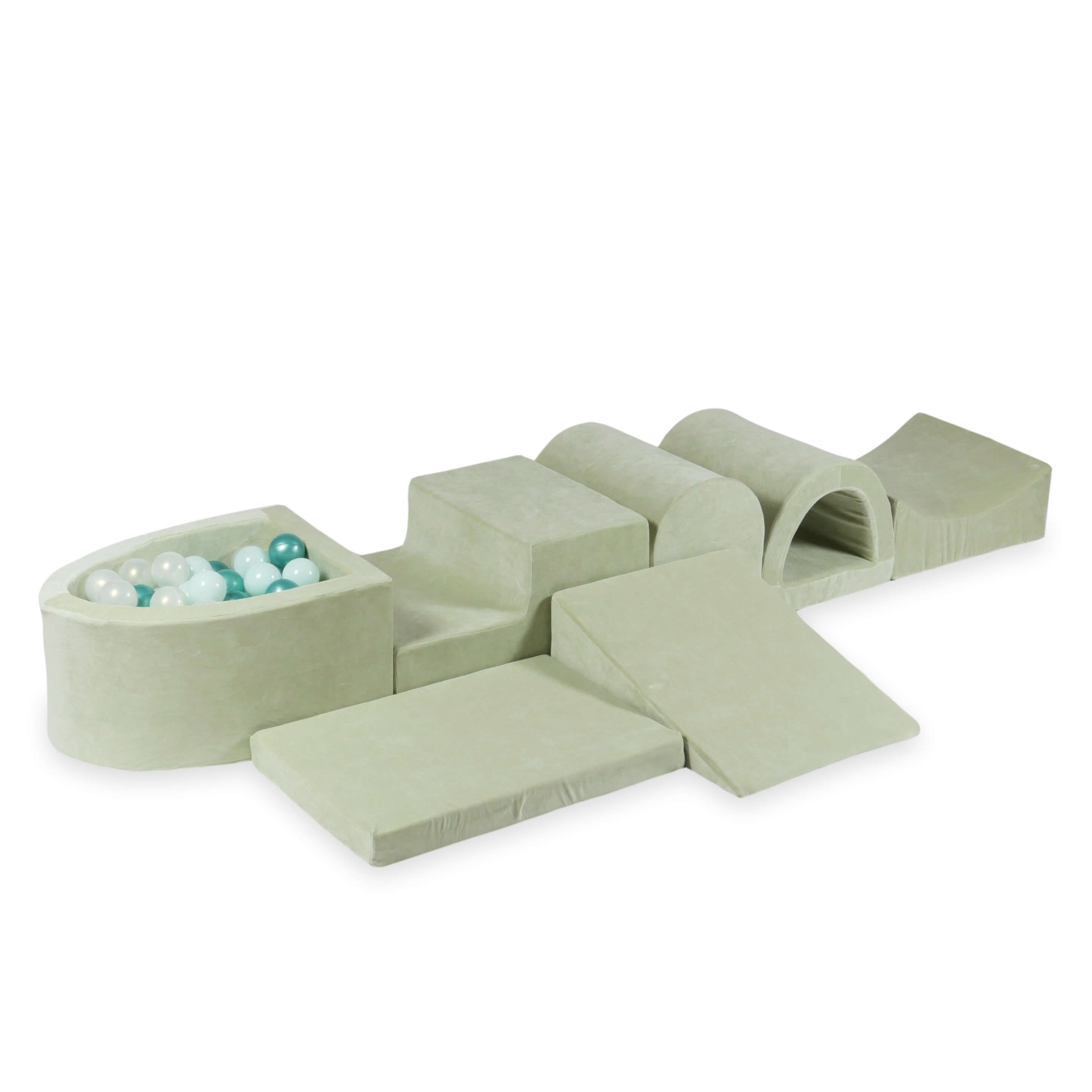 Plus grande aire de jeux en mousse avec piscine micro  velvet soft pistachio + 100 balles