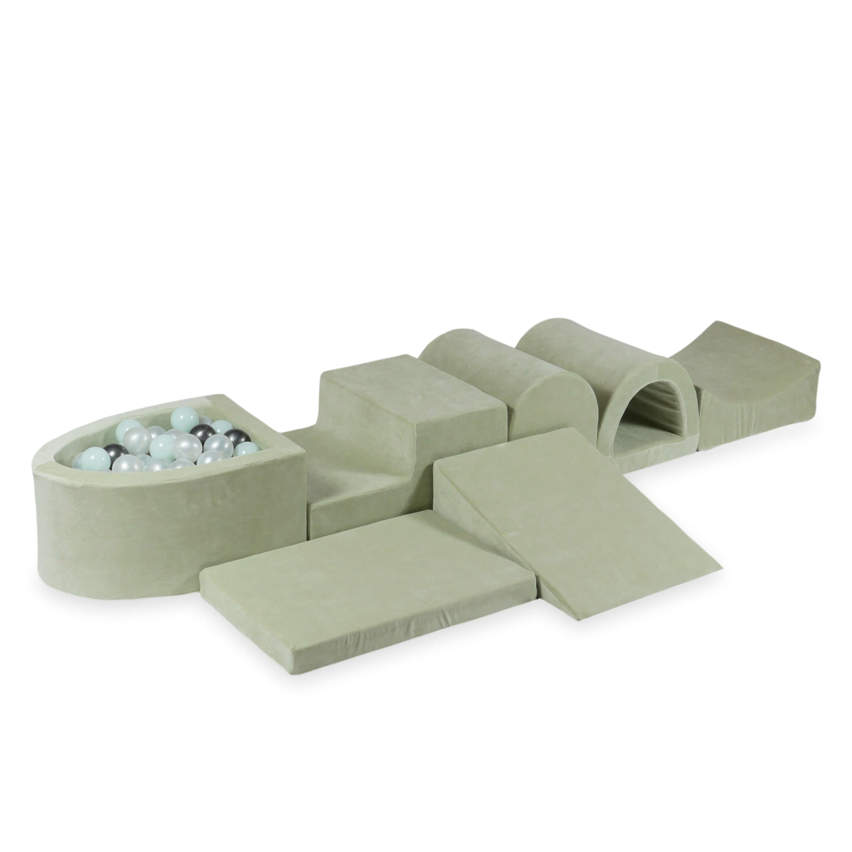 Plus grande aire de jeux en mousse avec piscine micro  velvet soft pistachio + 100 balles