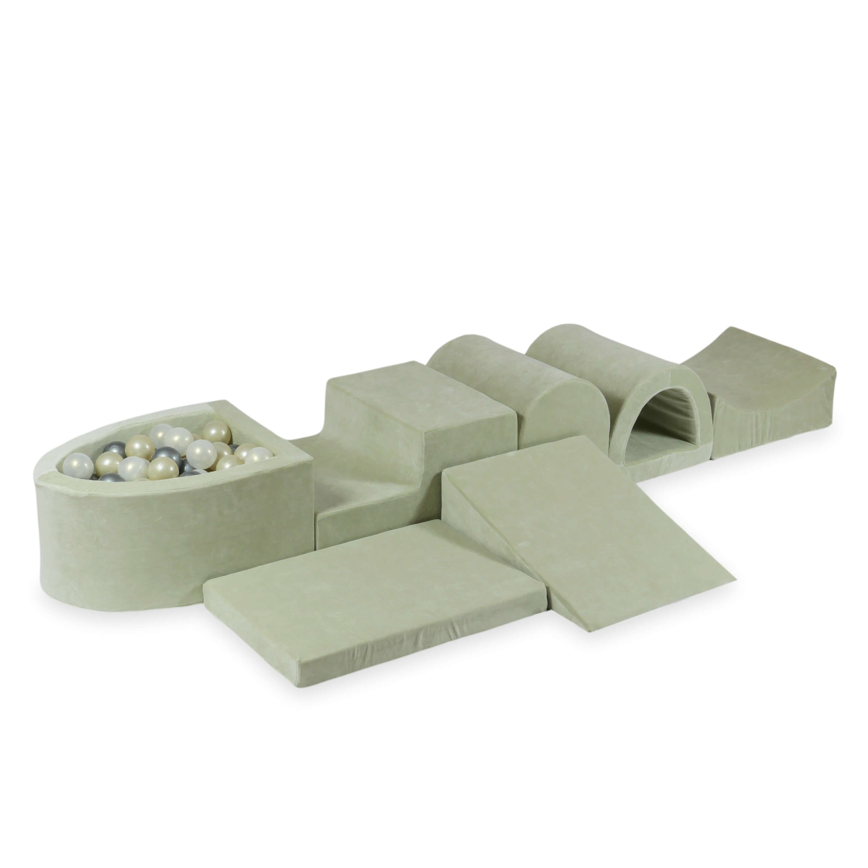 Plus grande aire de jeux en mousse avec piscine micro  velvet soft pistachio + 100 balles