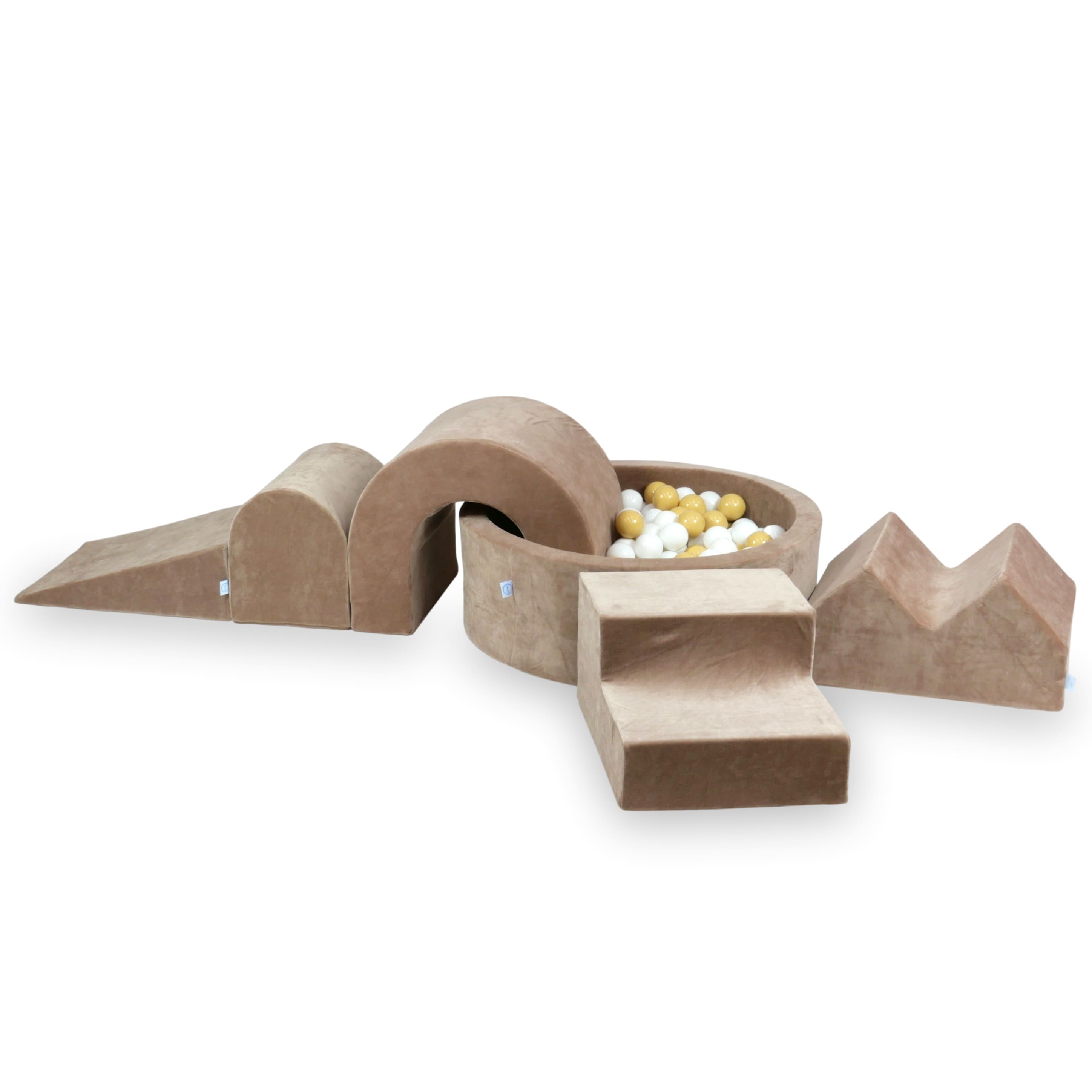 Aire de jeux en mousse avec piscine ronde 90x30 velvet soft brown + 5 éléments + 200 balles
