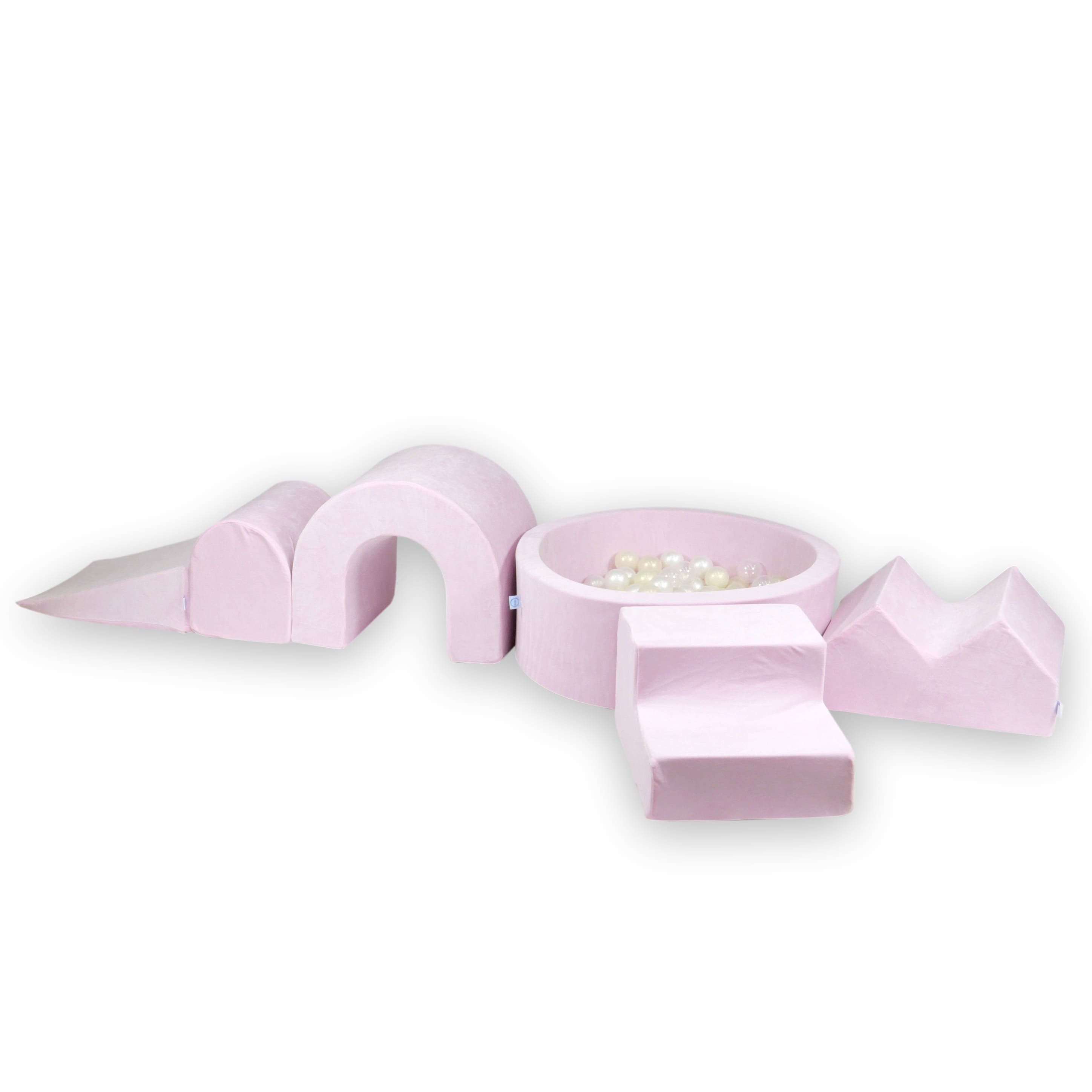 Aire de jeux en mousse avec piscine ronde 90x30 velvet soft light pink + 5 éléments + 200 balles
