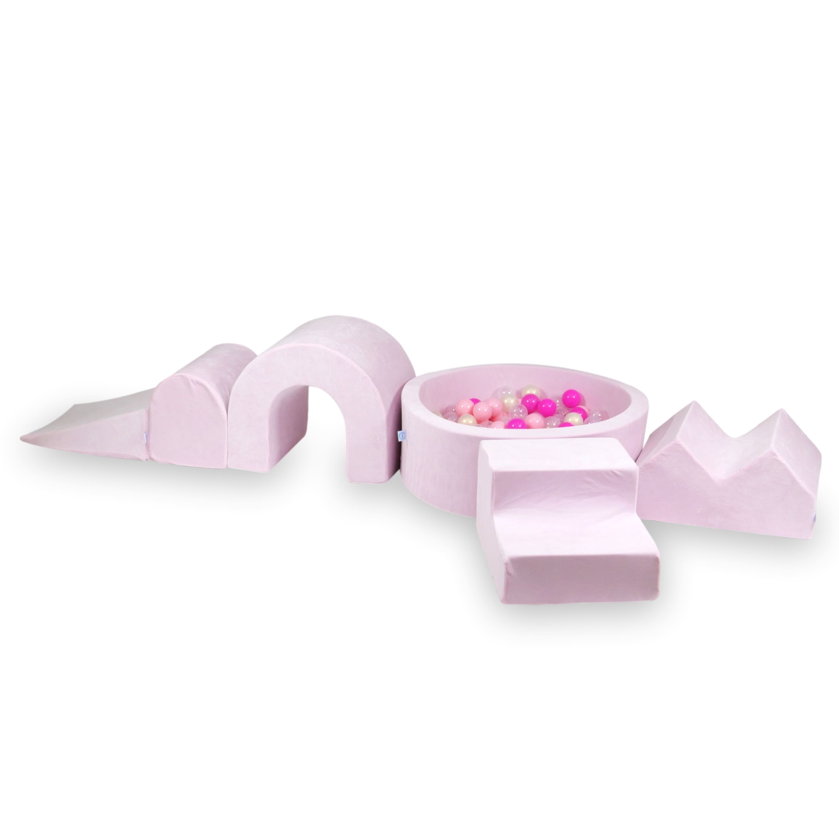 Aire de jeux en mousse avec piscine ronde 90x30 velvet soft light pink + 5 éléments + 200 balles