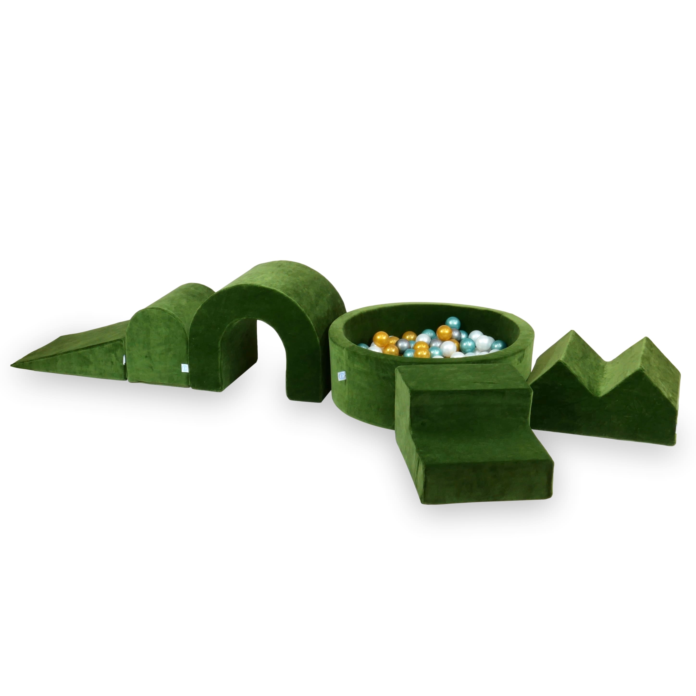 Aire de jeux en mousse avec piscine ronde 90x30 velvet soft olive + 5 éléments + 200 balles