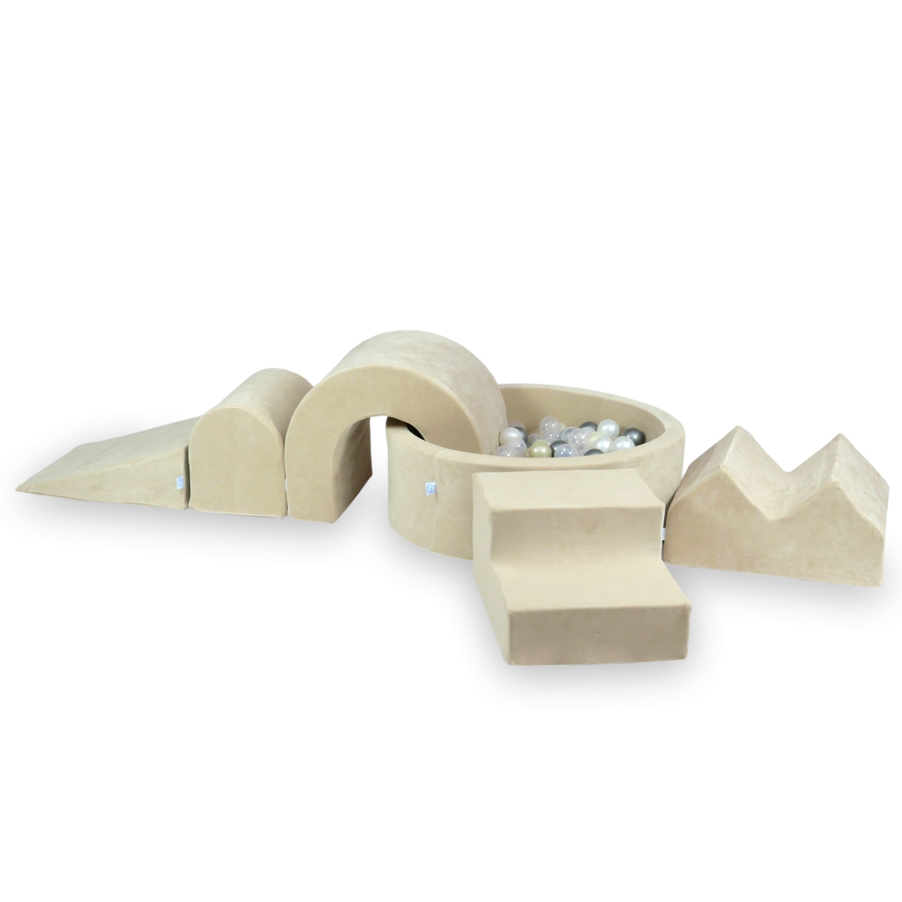 Aire de jeux en mousse avec piscine ronde 90x30 velvet soft beige + 5 éléments + 200 balles