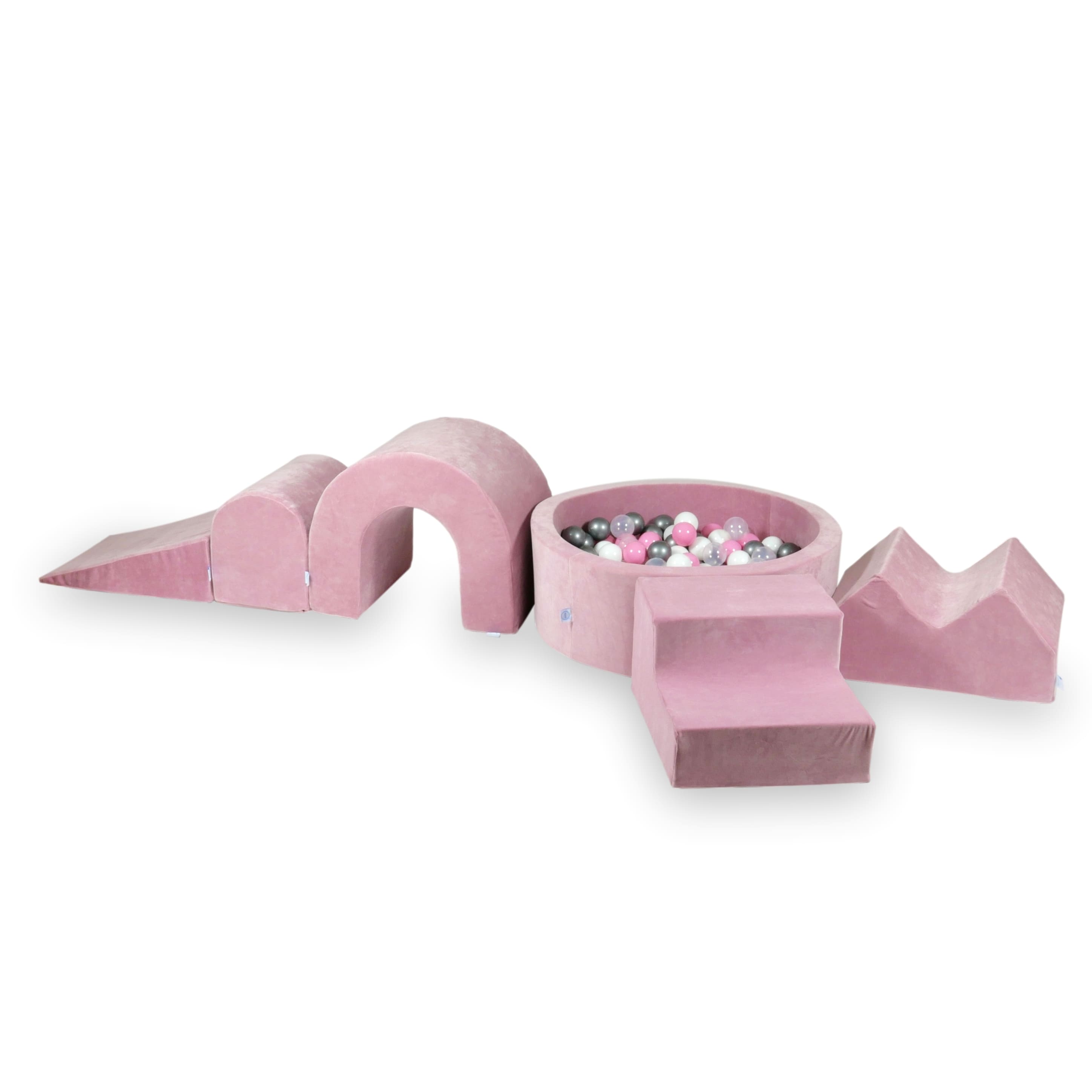 Aire de jeux en mousse avec piscine ronde 90x30 velvet soft rose + 5 éléments + 200 balles