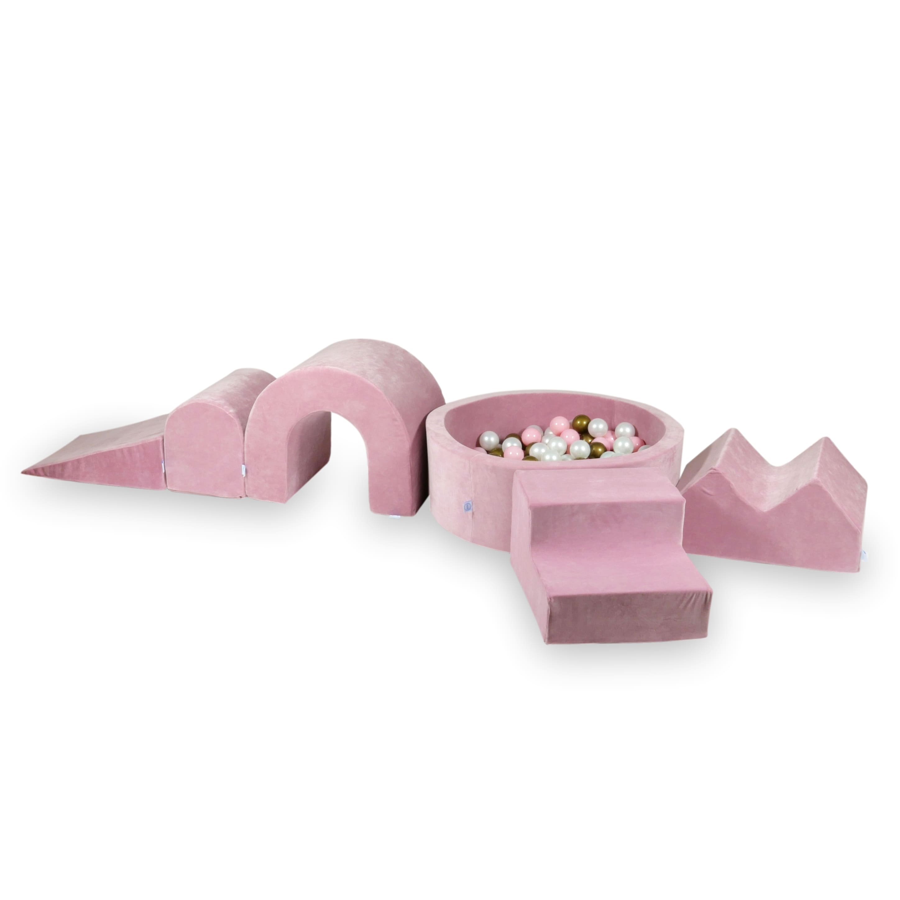 Aire de jeux en mousse avec piscine ronde 90x30 velvet soft rose + 5 éléments + 200 balles
