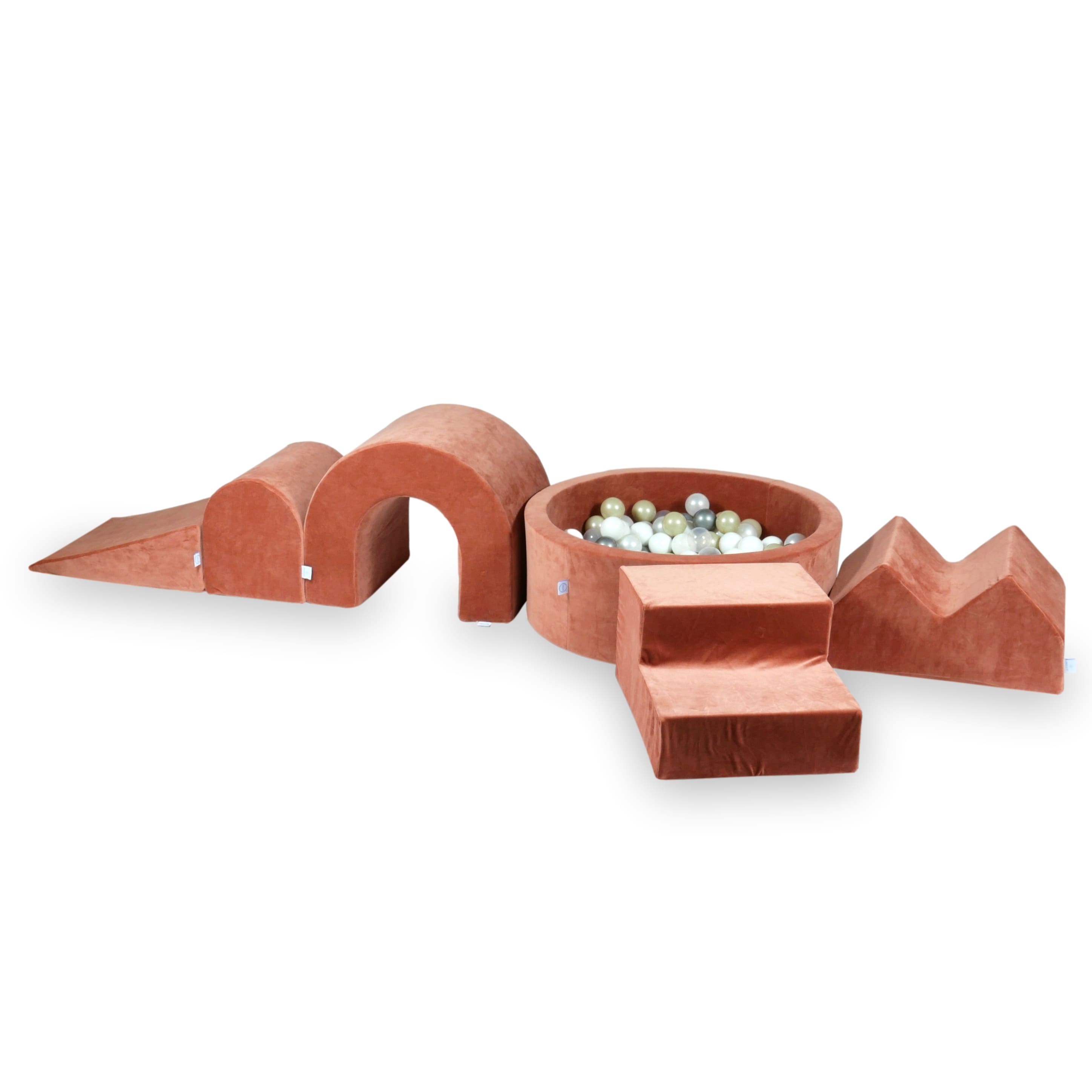 Aire de jeux en mousse avec piscine ronde 90x30 velvet soft canyon clay + 5 éléments + 200 balles