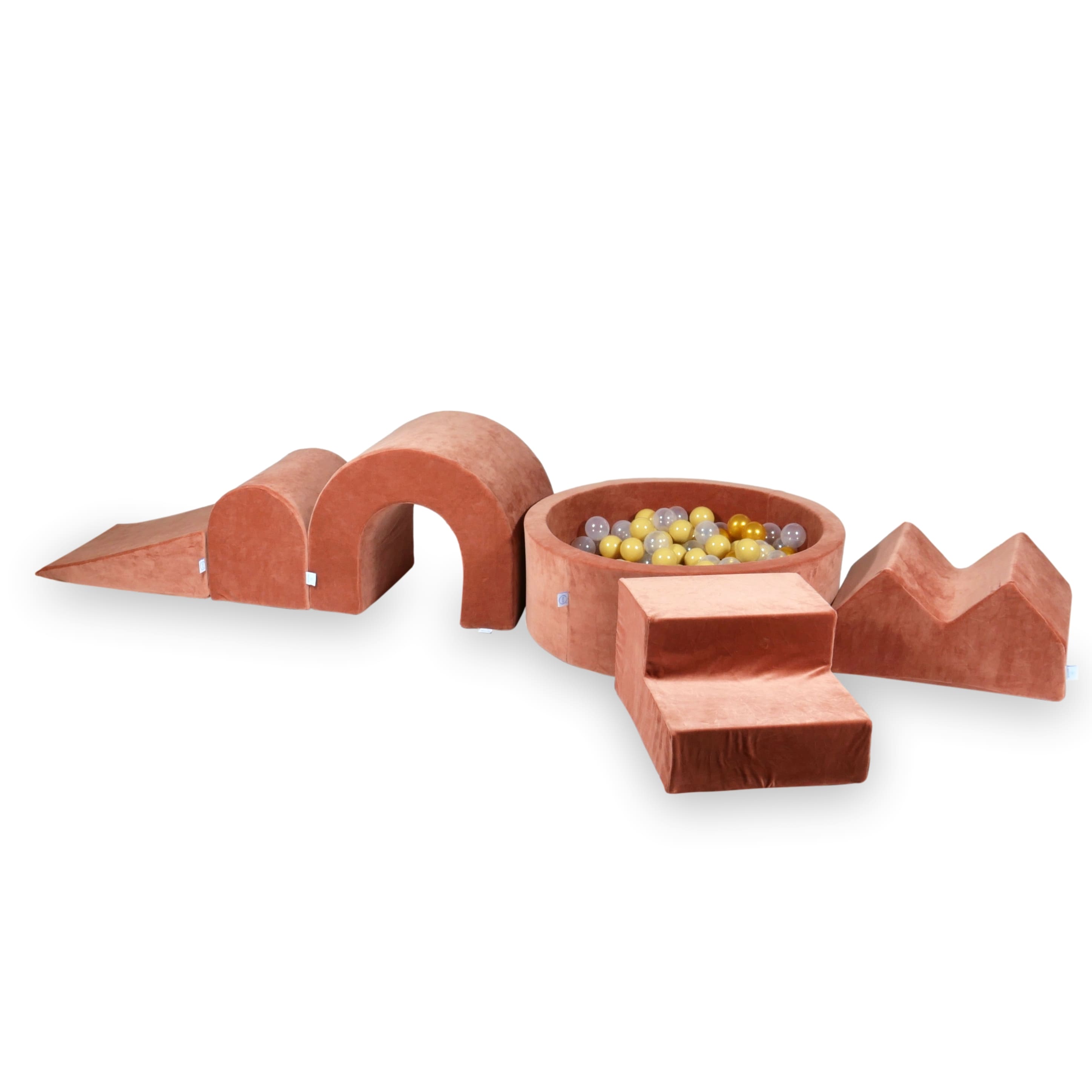 Aire de jeux en mousse avec piscine ronde 90x30 velvet soft canyon clay + 5 éléments + 200 balles