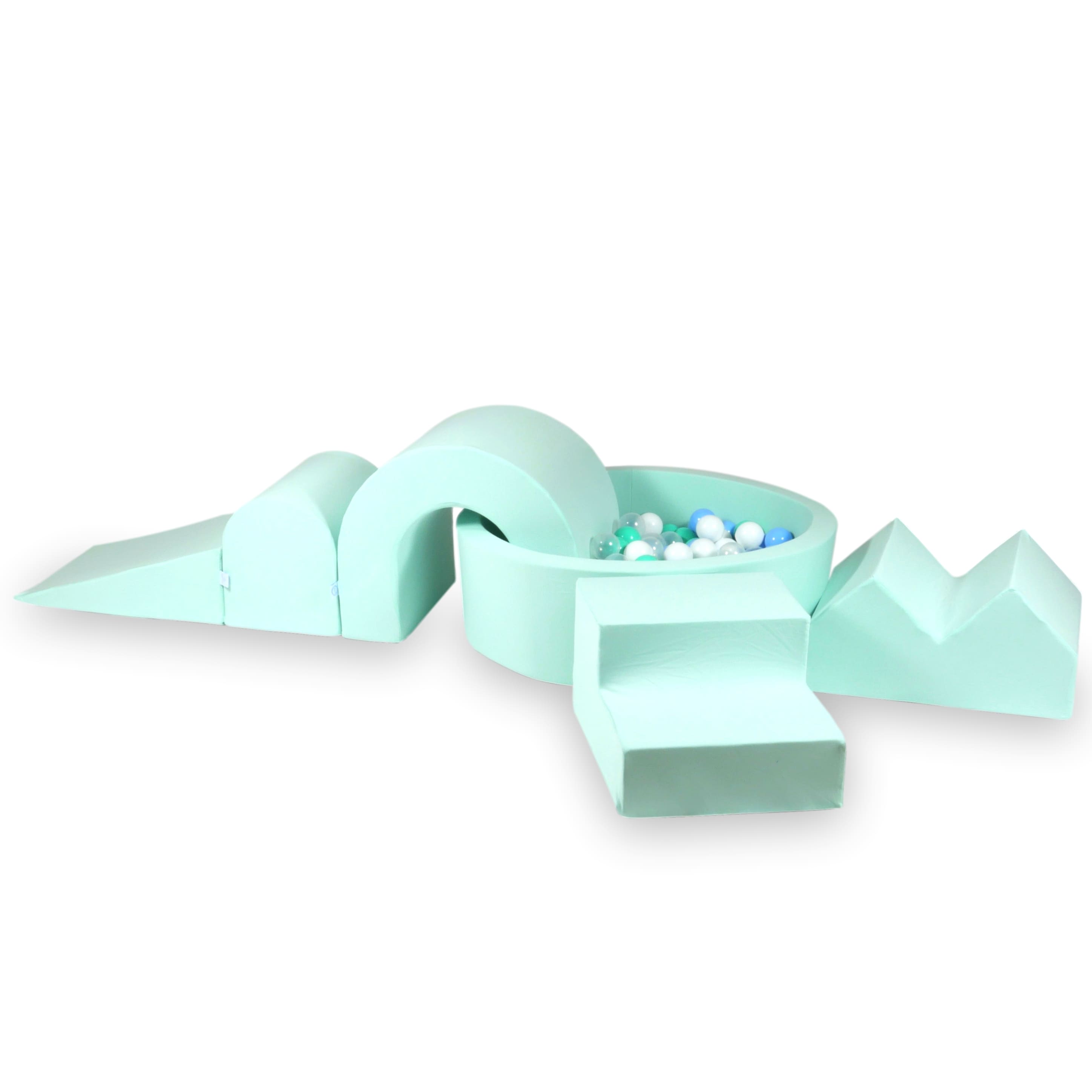 Aire de jeux en mousse avec piscine ronde 90x30 menthe + 5 éléments + 200 balles