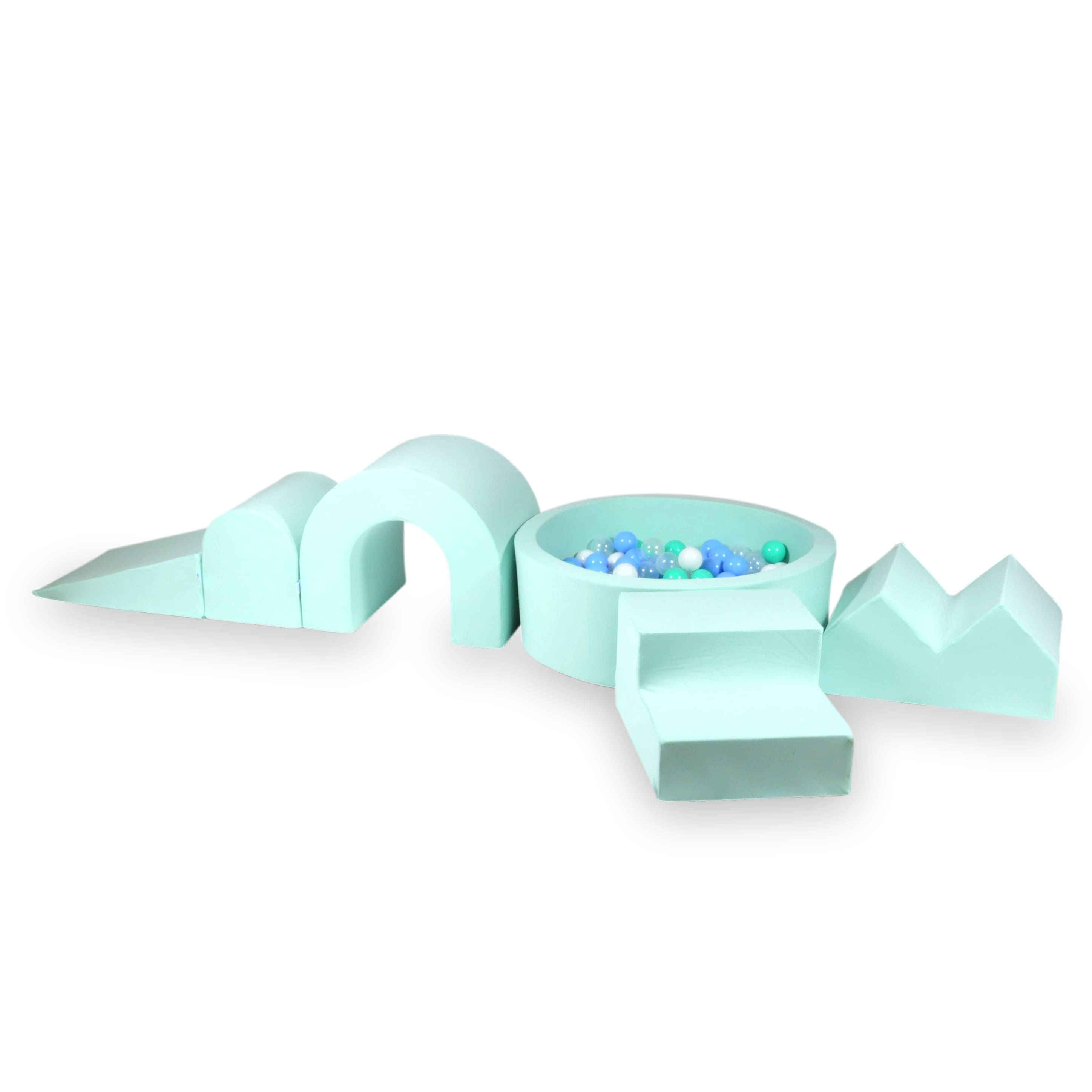Aire de jeux en mousse avec piscine ronde 90x30 menthe + 5 éléments + 200 balles