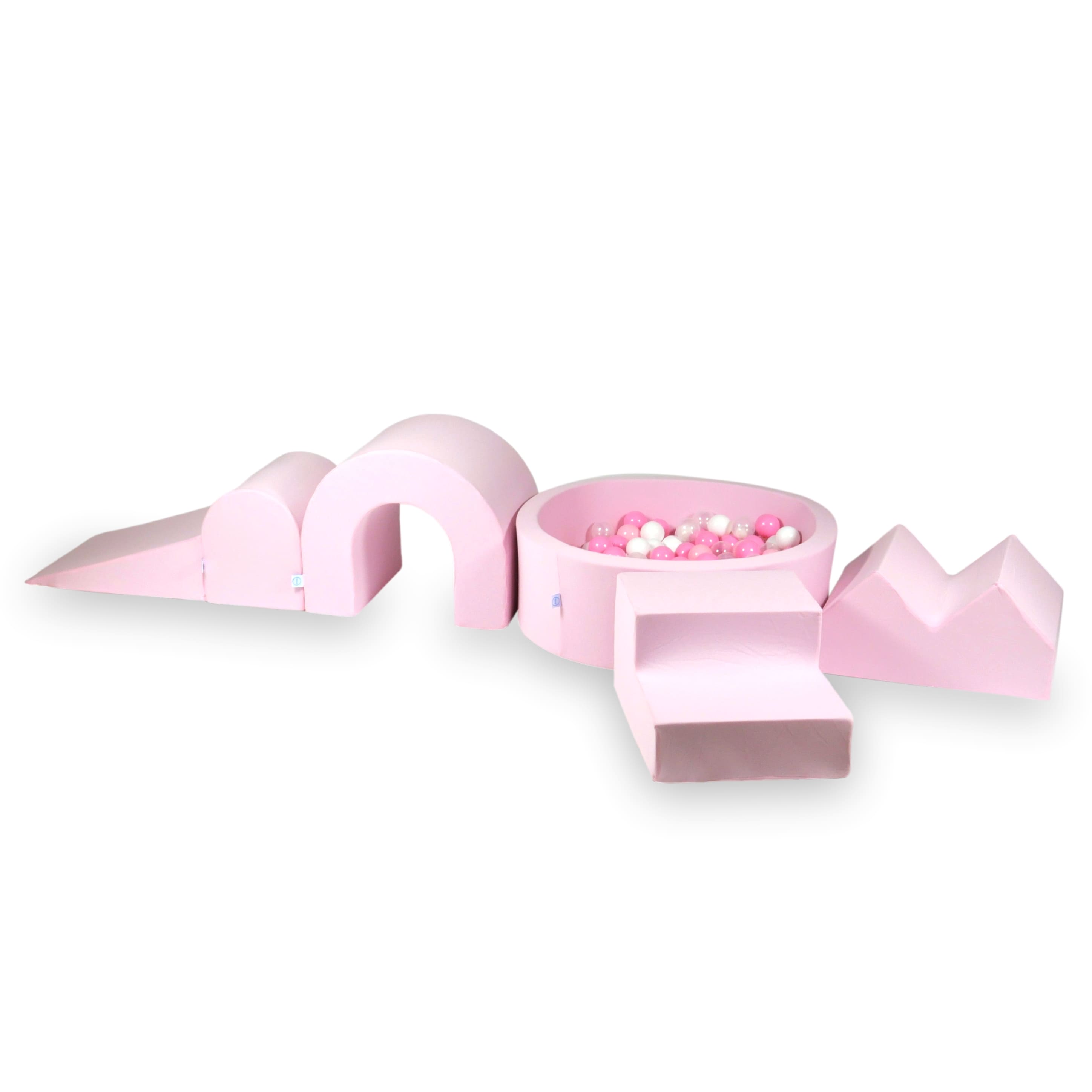 Aire de jeux en mousse avec piscine ronde 90x30 rose poudré + 5 éléments + 200 balles