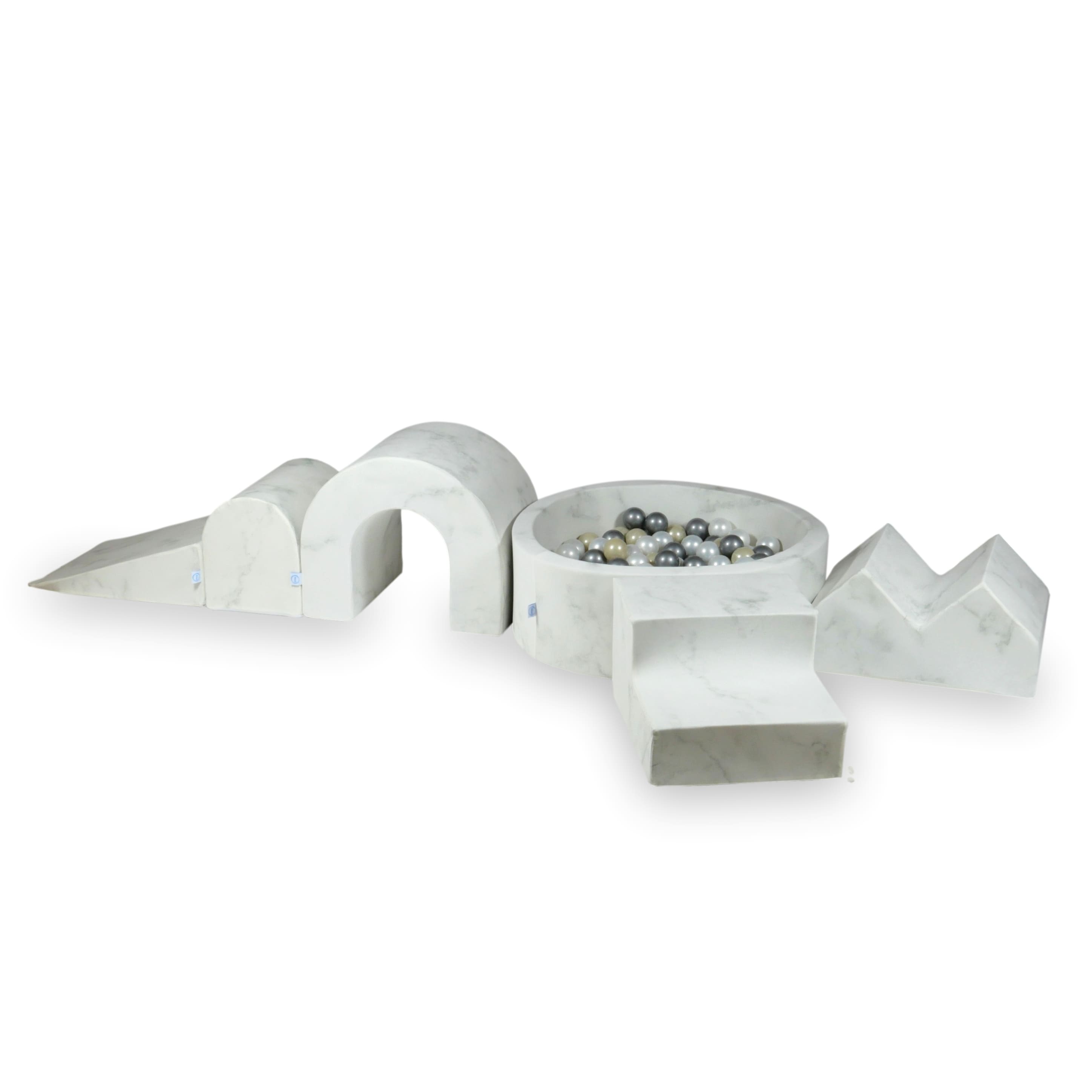 Aire de jeux en mousse avec piscine ronde 90x30 marbre + 5 éléments + 200 balles