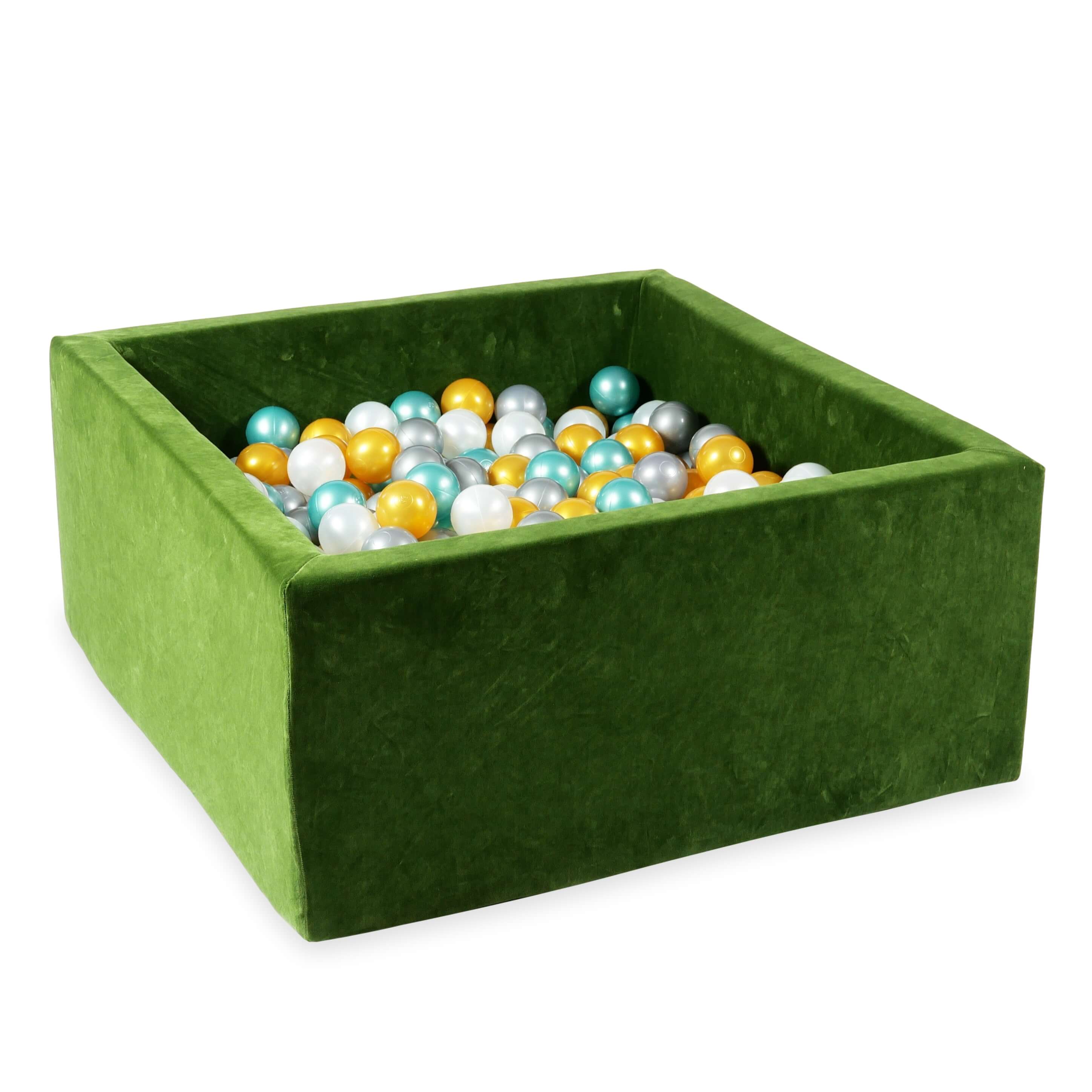 Piscine à balles carrée 90x90x40 cm en velvet soft Olive, 400 balles