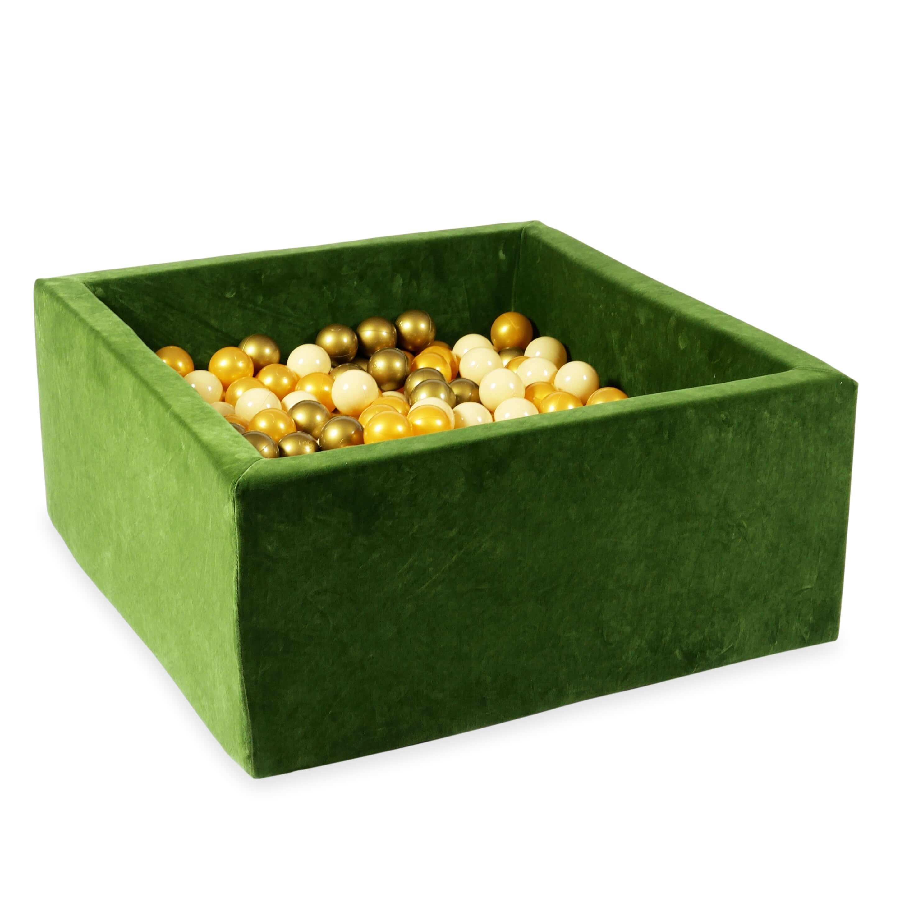 Piscine à balles carrée 90x90x40 cm en velvet soft Olive, 400 balles
