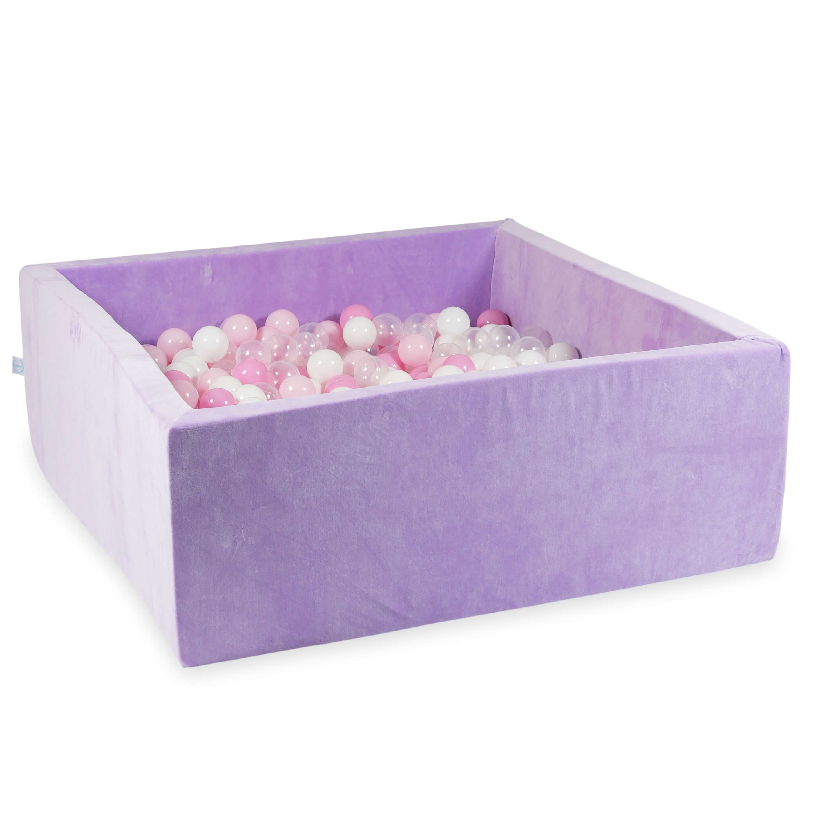 Piscine à balles carrée 110x110x40 cm en velvet soft Lilac, 600 balles