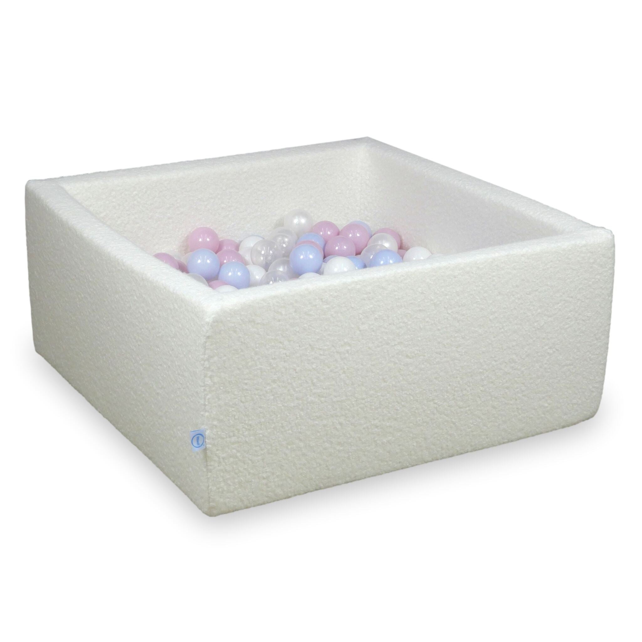 Piscine à balles carrée 90x90x40 cm en Bouclé Blanc, 400 balles