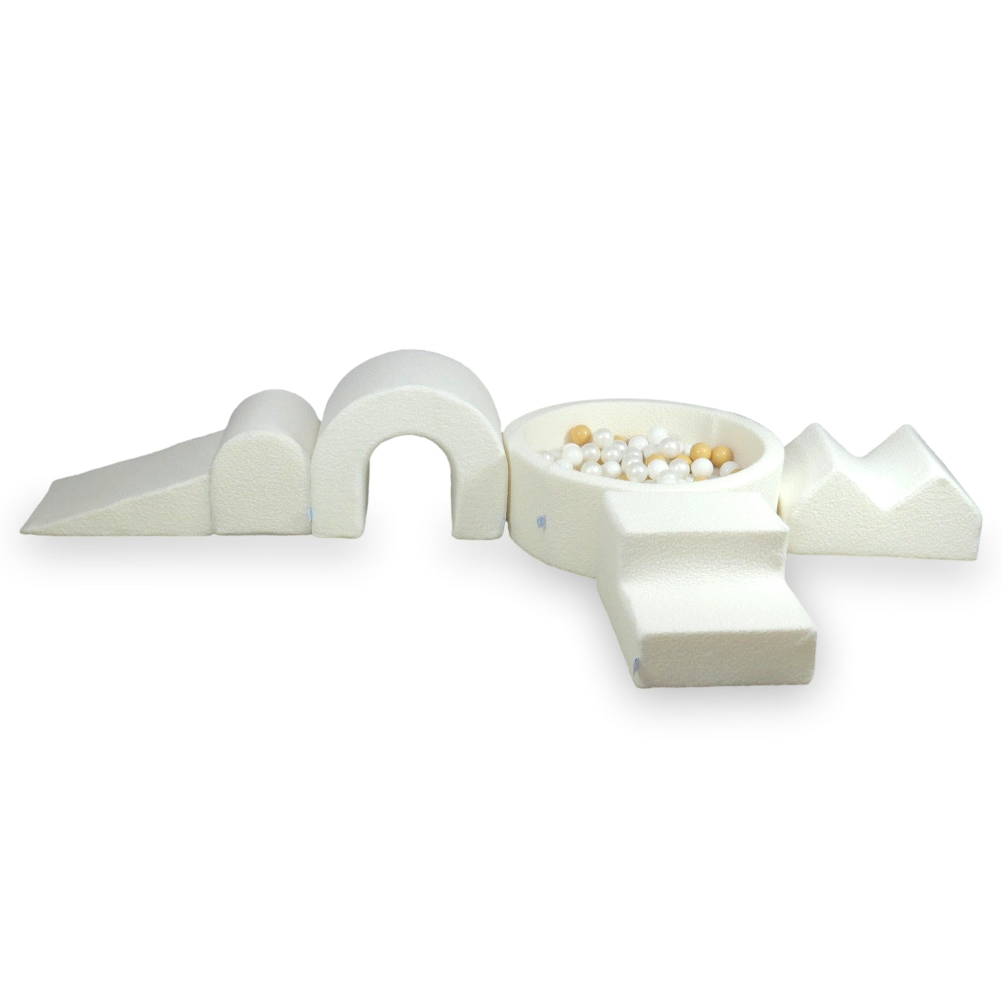 Aire de jeux en mousse avec piscine ronde 90x30 Boucle Blanc + 5 éléments + 200 balles
