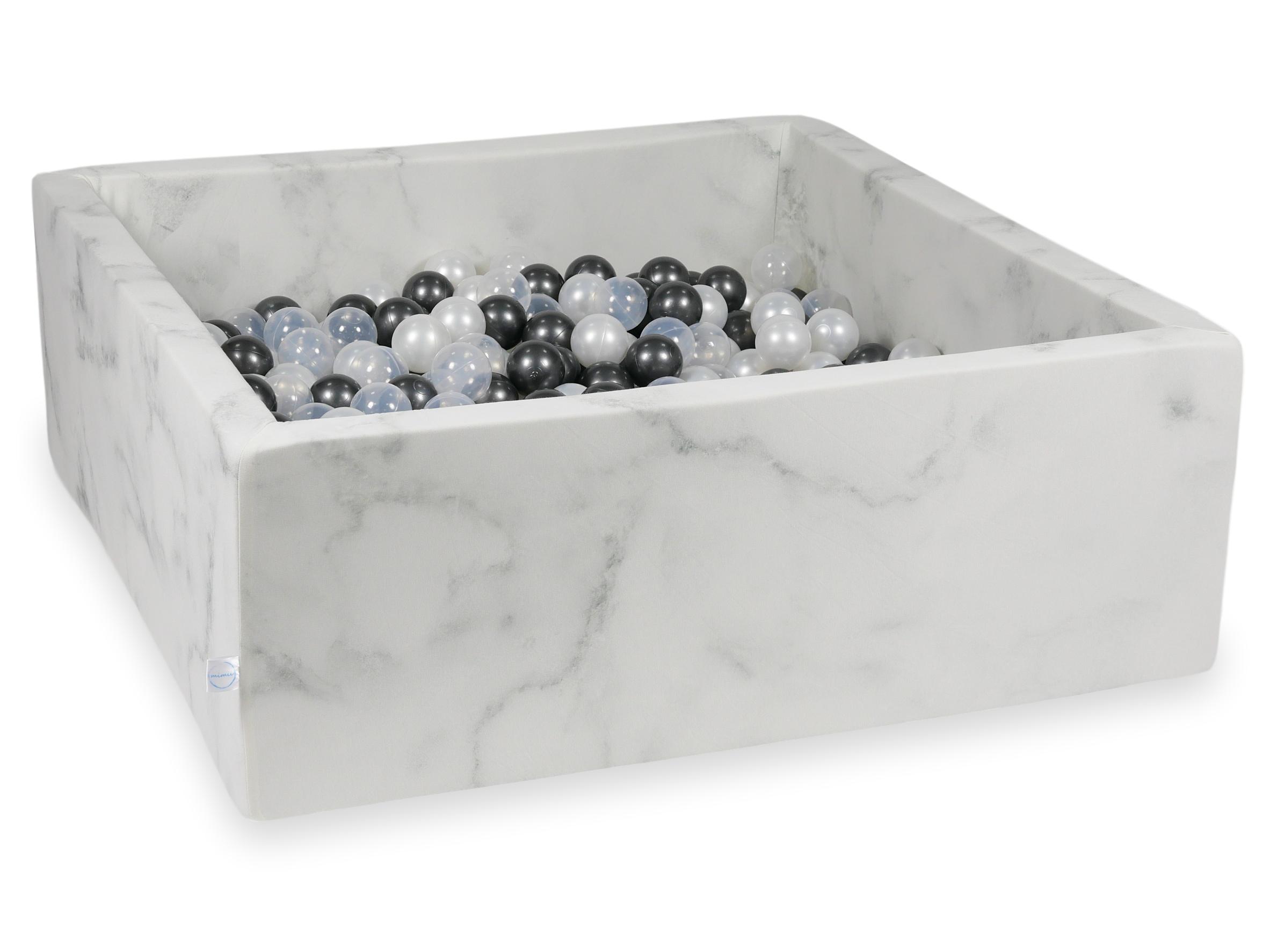 Piscine à balles carrée 110x110x40 cm en velours Marble, 600 balles