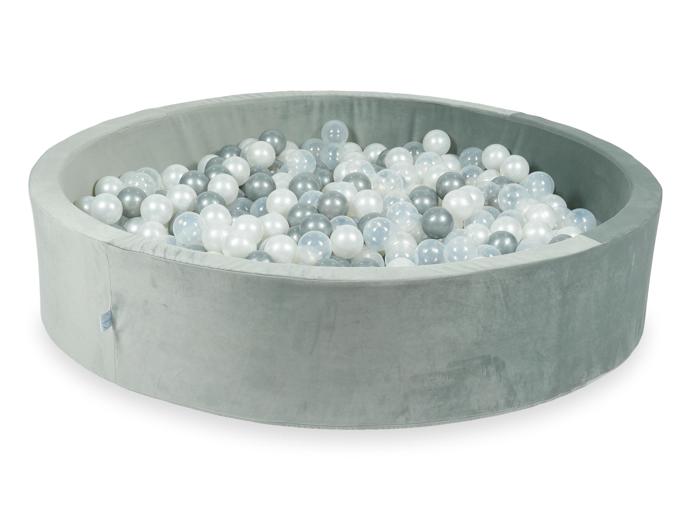 Piscine à balles en velours velvet gris 130x30 cm avec 600 balles