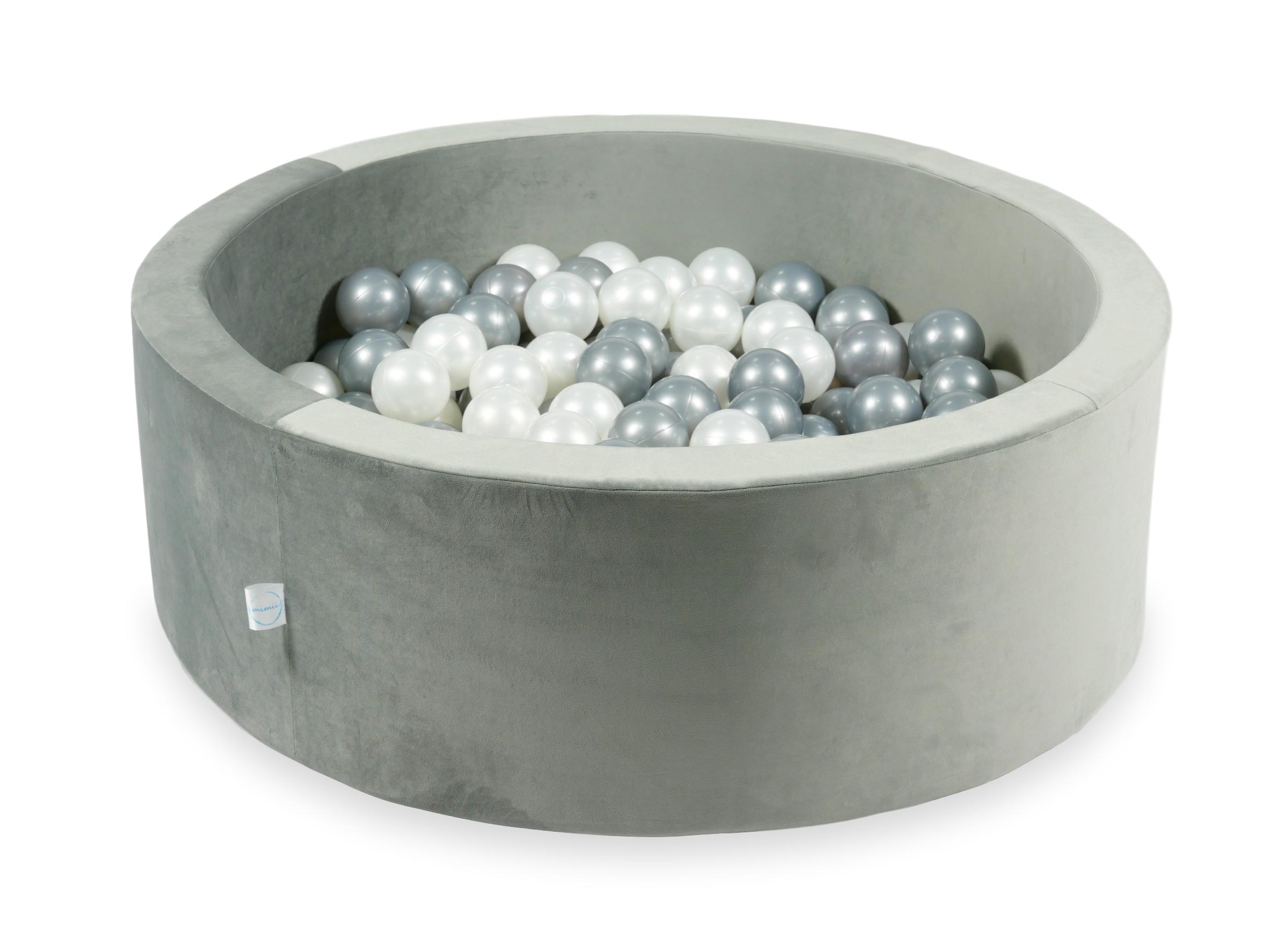 Piscine à balles en velours velvet gris 90x30 cm avec 200 balles