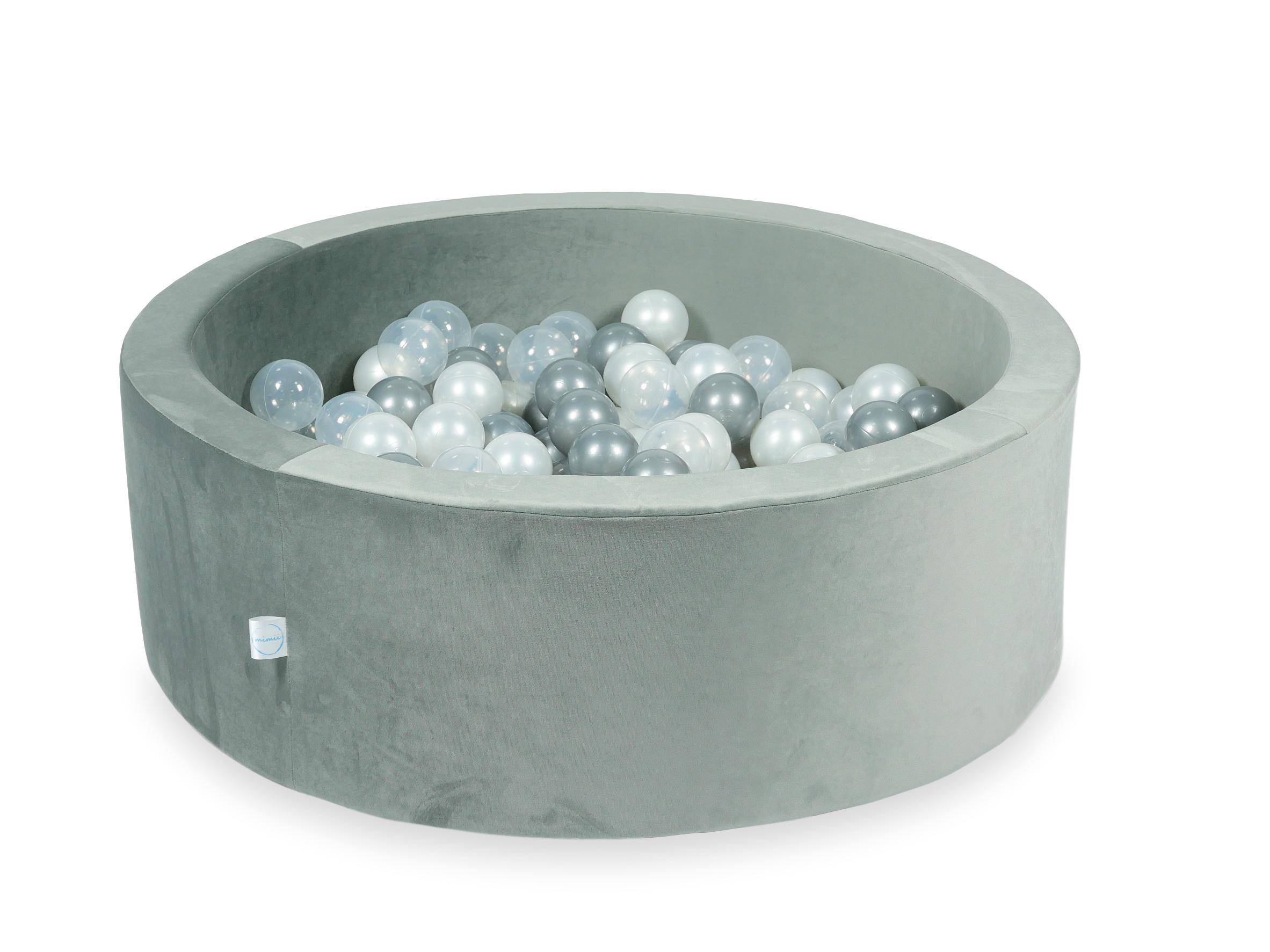 Piscine à balles en velours velvet gris 90x30 cm avec 200 balles