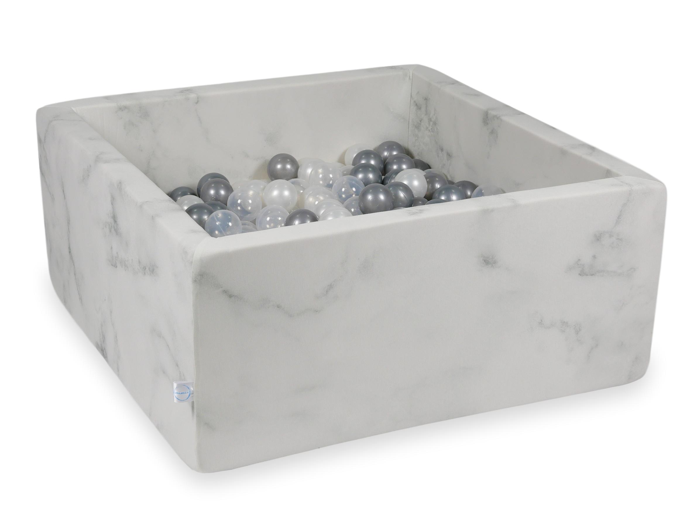 Piscine à balles carrée 90x90x40 cm en velours Marble, 400 balles