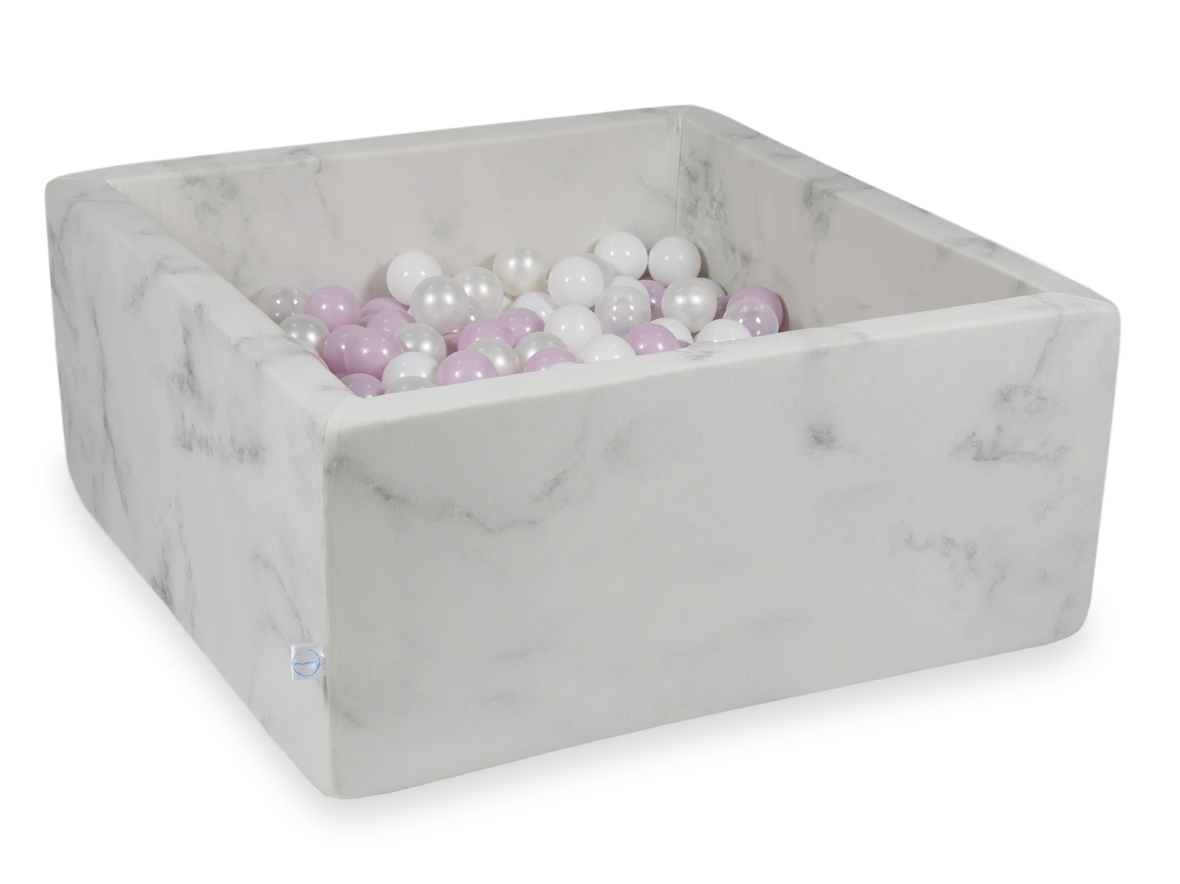 Piscine à balles carrée 90x90x40 cm en velours Marble, 400 balles
