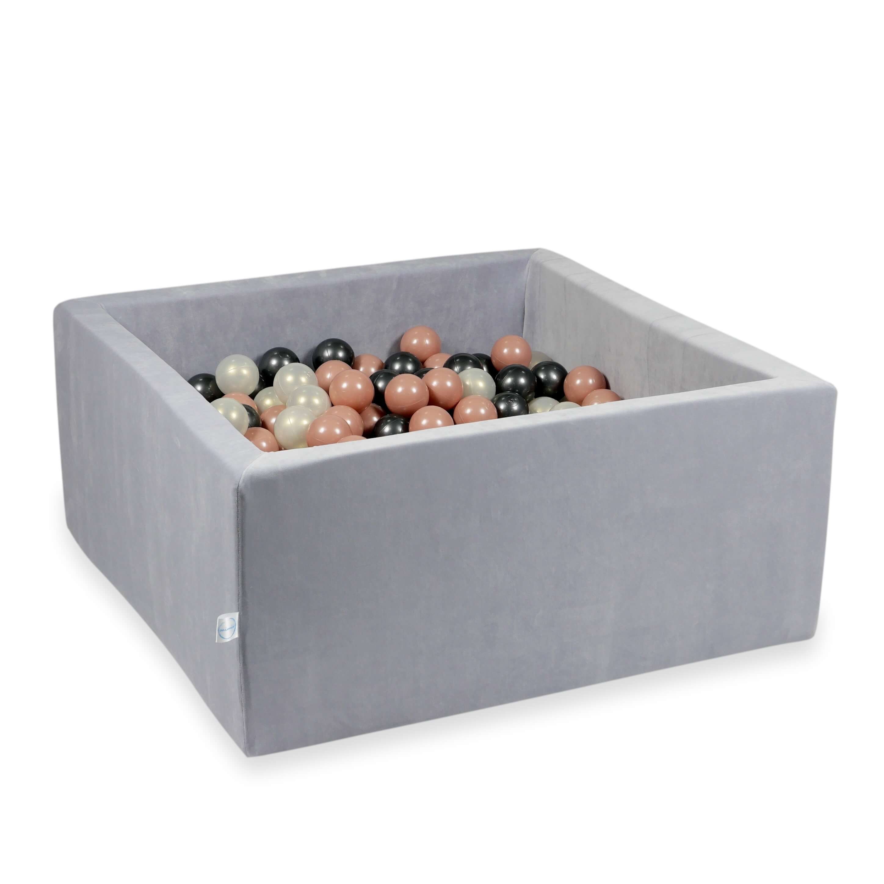 Piscine à balles carrée 90x90x40 cm en velvet soft Gris Clair, 400 balles