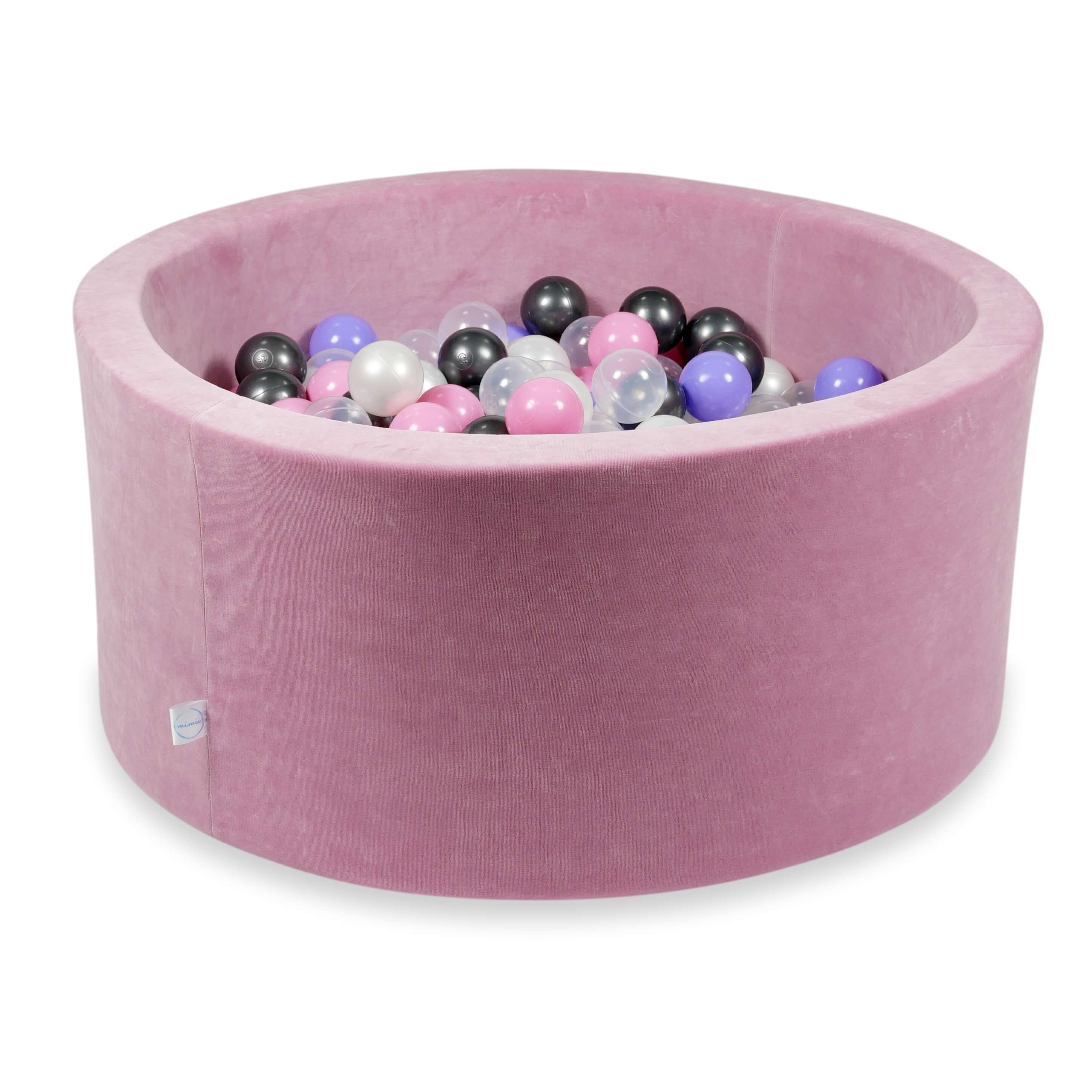 Piscine à balles en velours velvet soft rose 90x40 cm avec 300 balles